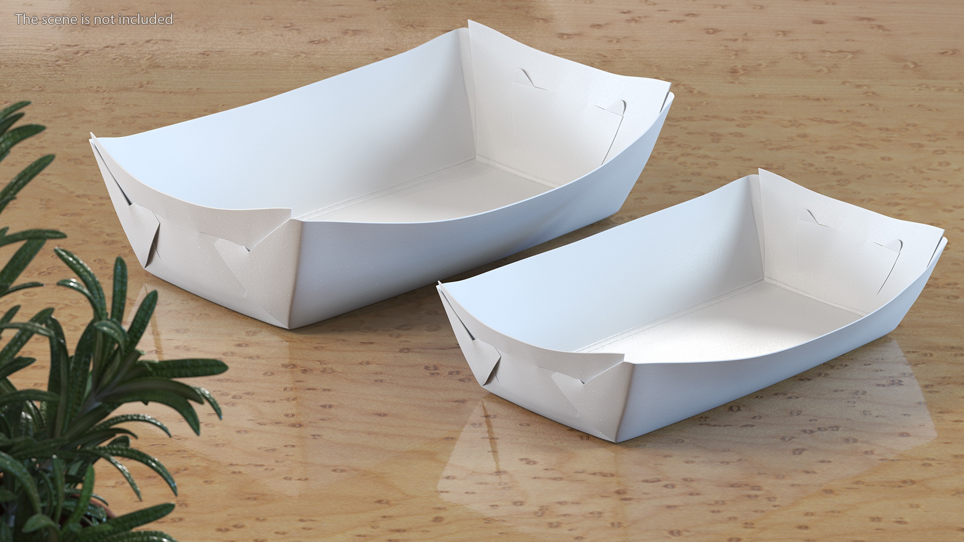 White Paper Rectangular Food Tray Set 3D