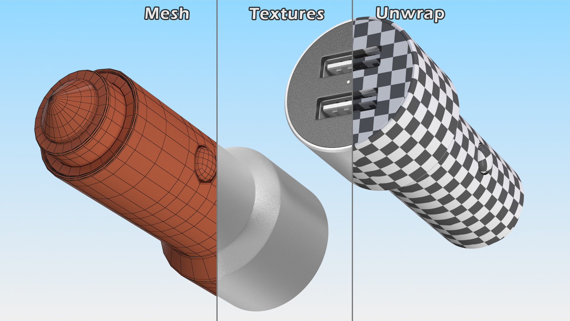 Dual USB Type A Car Charger 3D