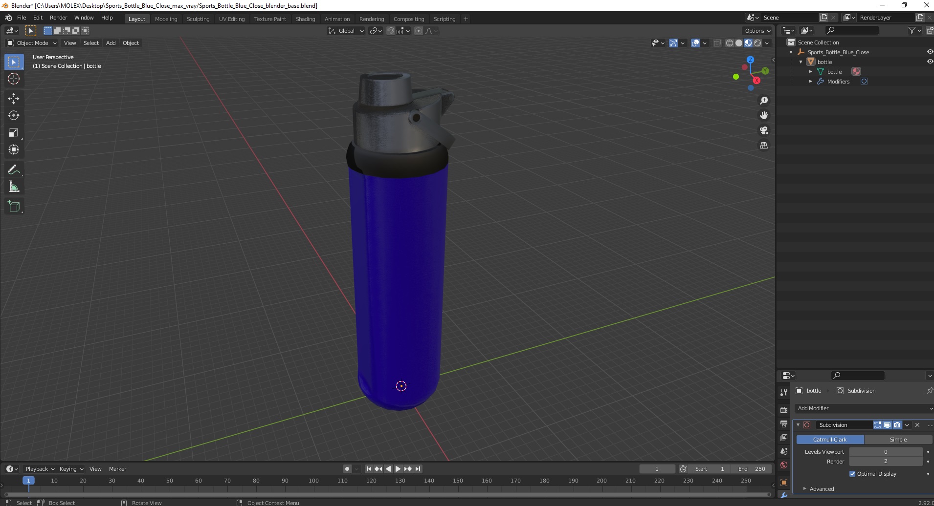Sports Bottle Blue Close 3D model