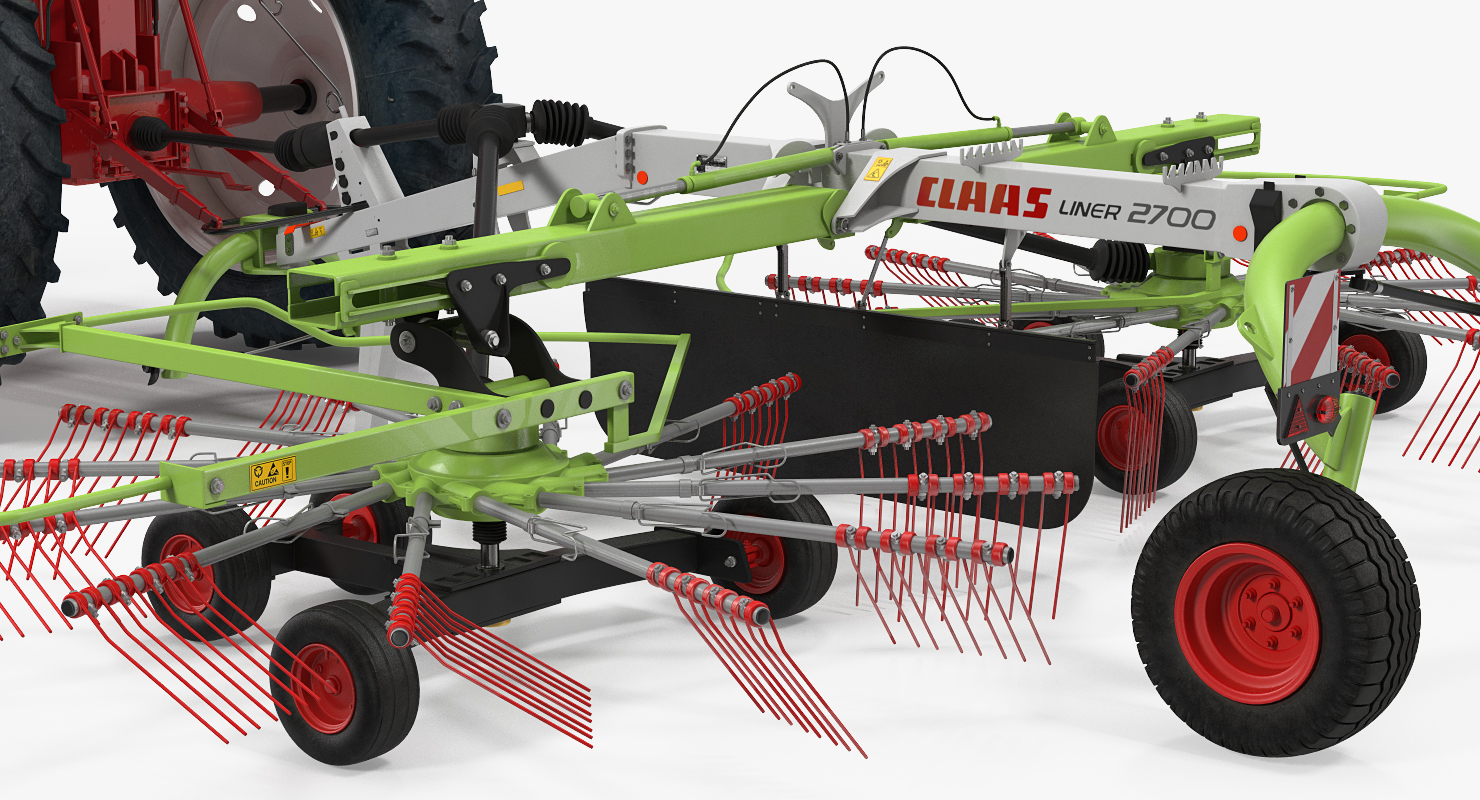 3D model Tractor with Twin Rotor Rake Claas Liner 2700
