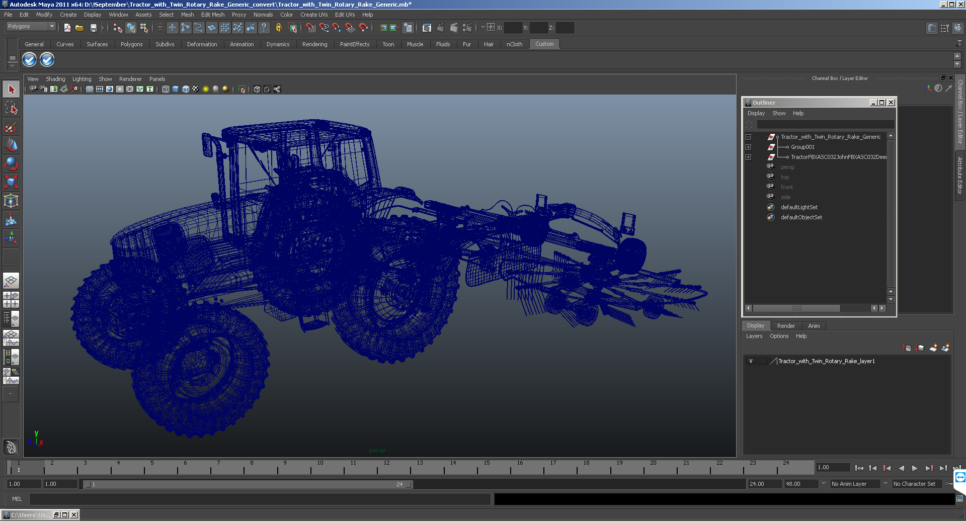 3D model Tractor with Twin Rotor Rake Claas Liner 2700