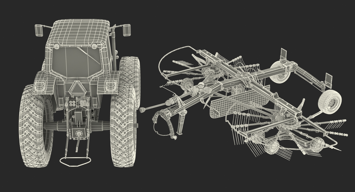 3D model Tractor with Twin Rotor Rake Claas Liner 2700
