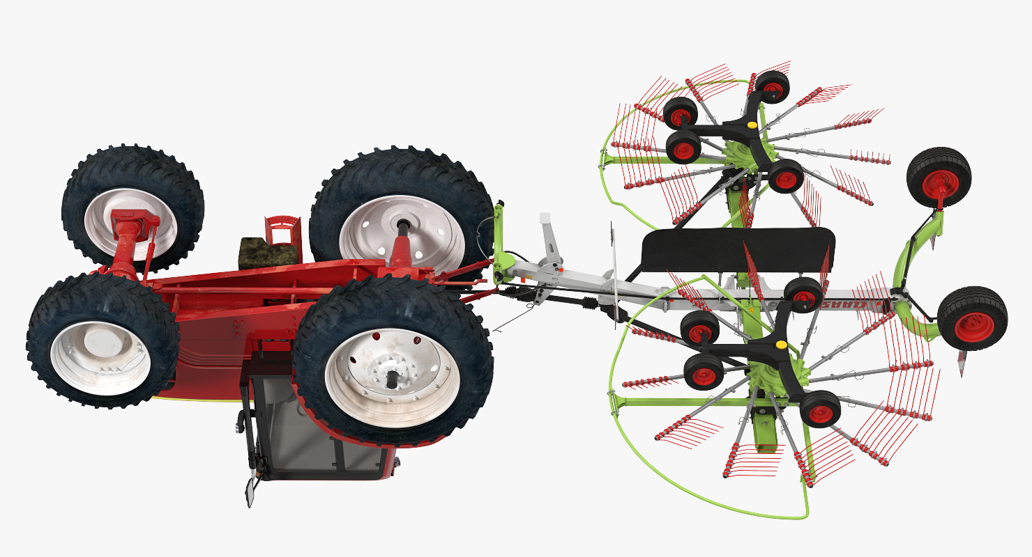 3D model Tractor with Twin Rotor Rake Claas Liner 2700