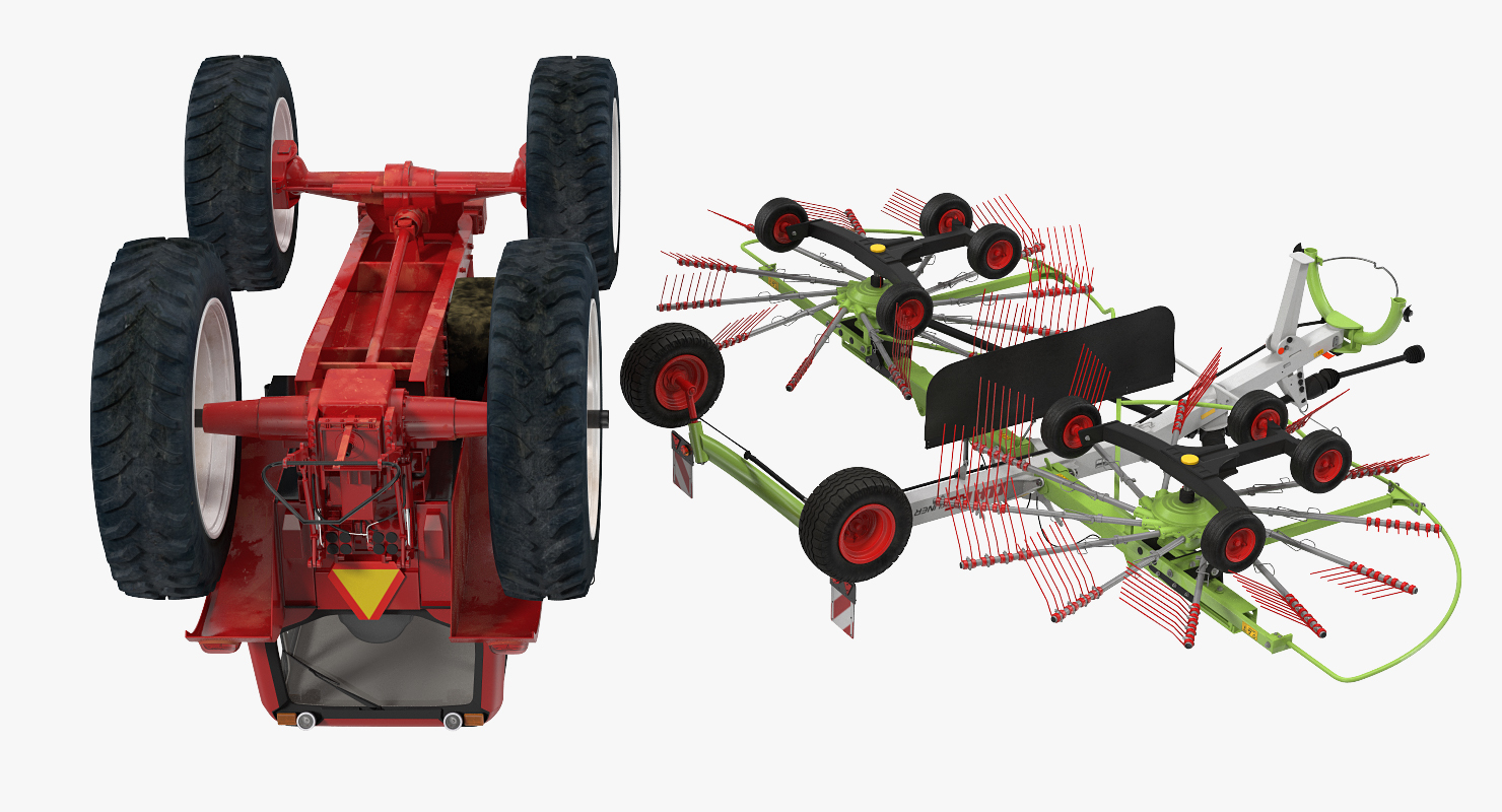 3D model Tractor with Twin Rotor Rake Claas Liner 2700