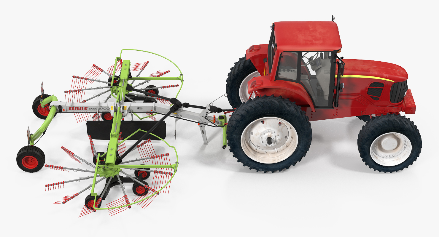 3D model Tractor with Twin Rotor Rake Claas Liner 2700