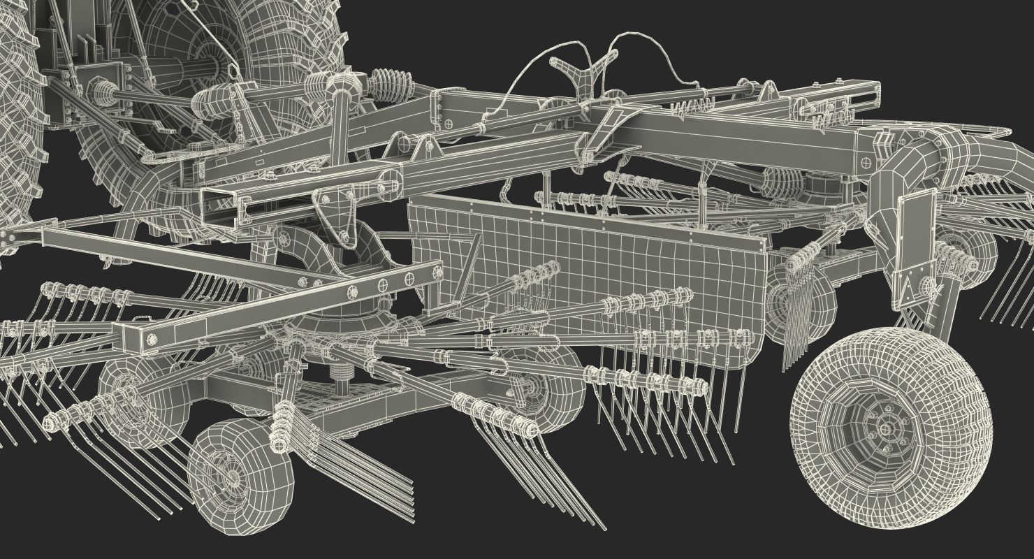 3D model Tractor with Twin Rotor Rake Claas Liner 2700