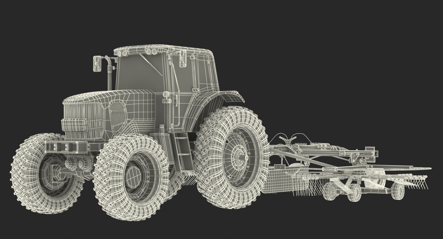 3D model Tractor with Twin Rotor Rake Claas Liner 2700