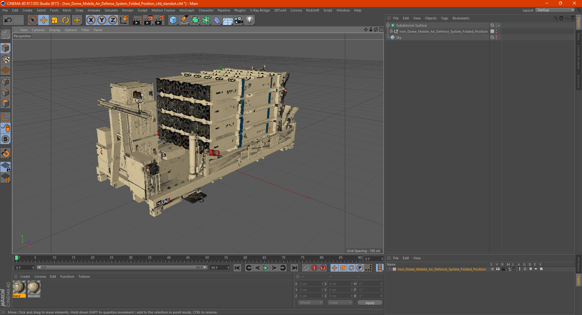 3D Iron Dome Mobile Air Defense System Folded Position