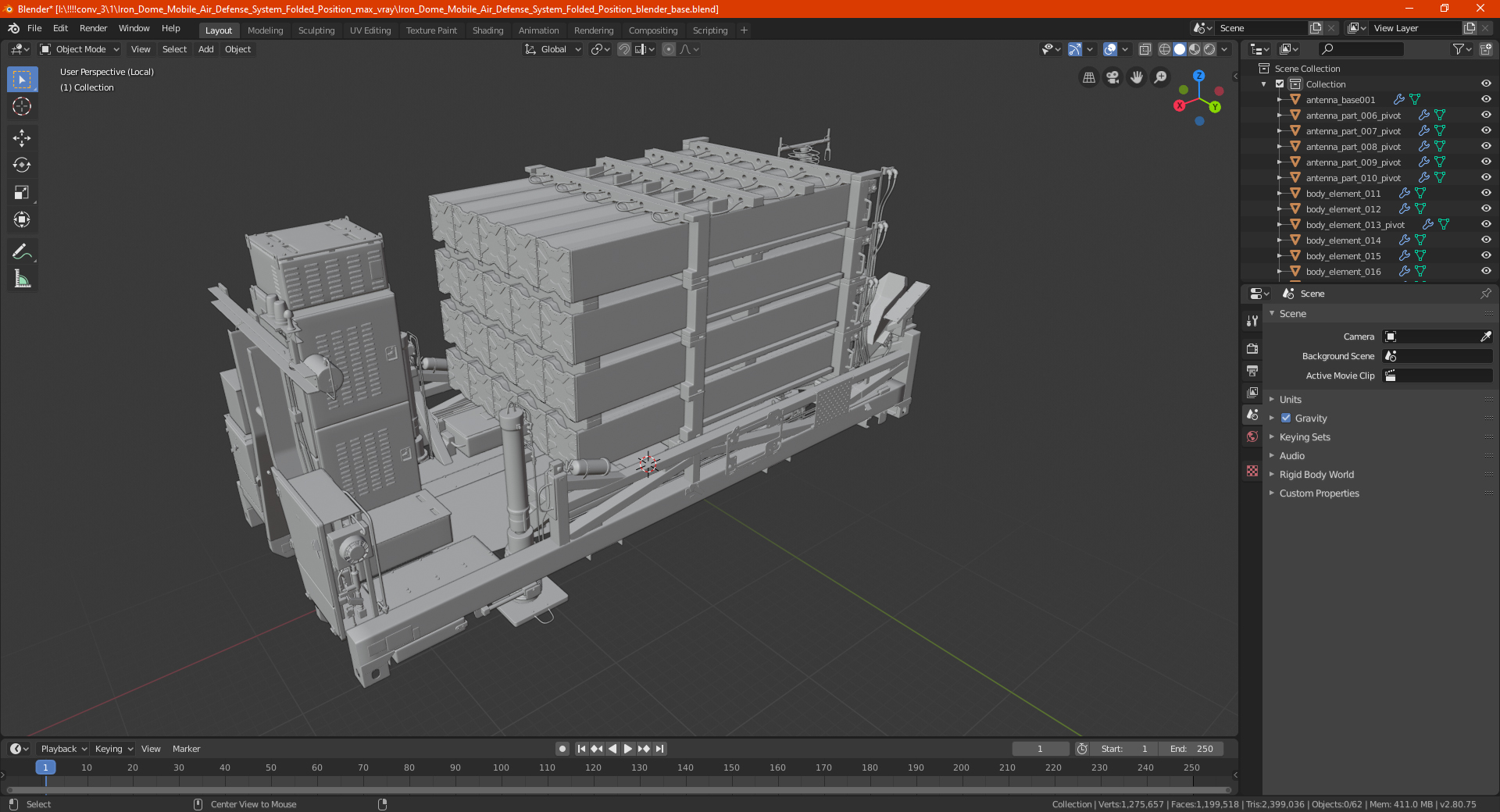 3D Iron Dome Mobile Air Defense System Folded Position