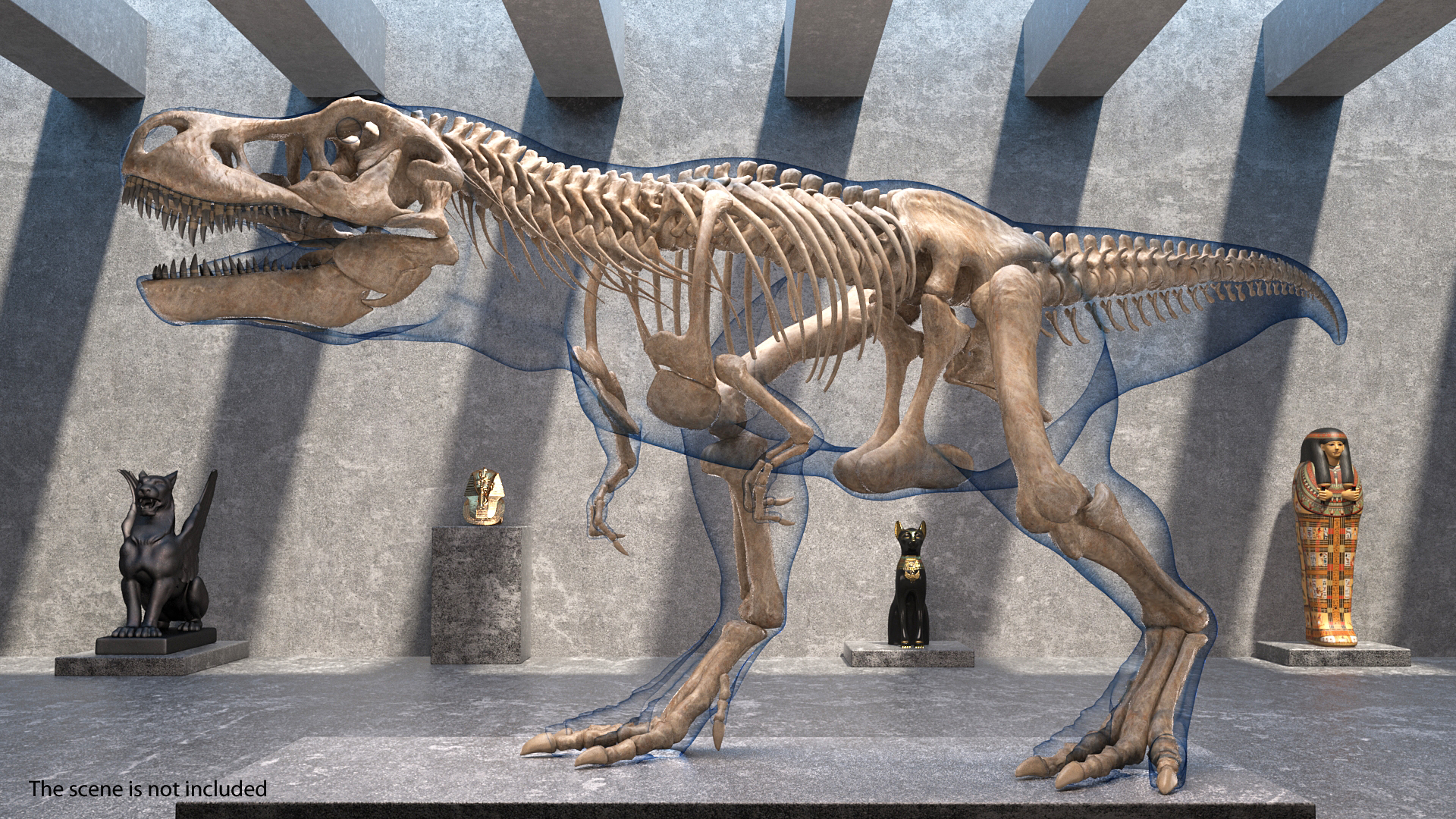 3D model Tyrannosaurus Rex Skeleton Fossil with Skin Rigged