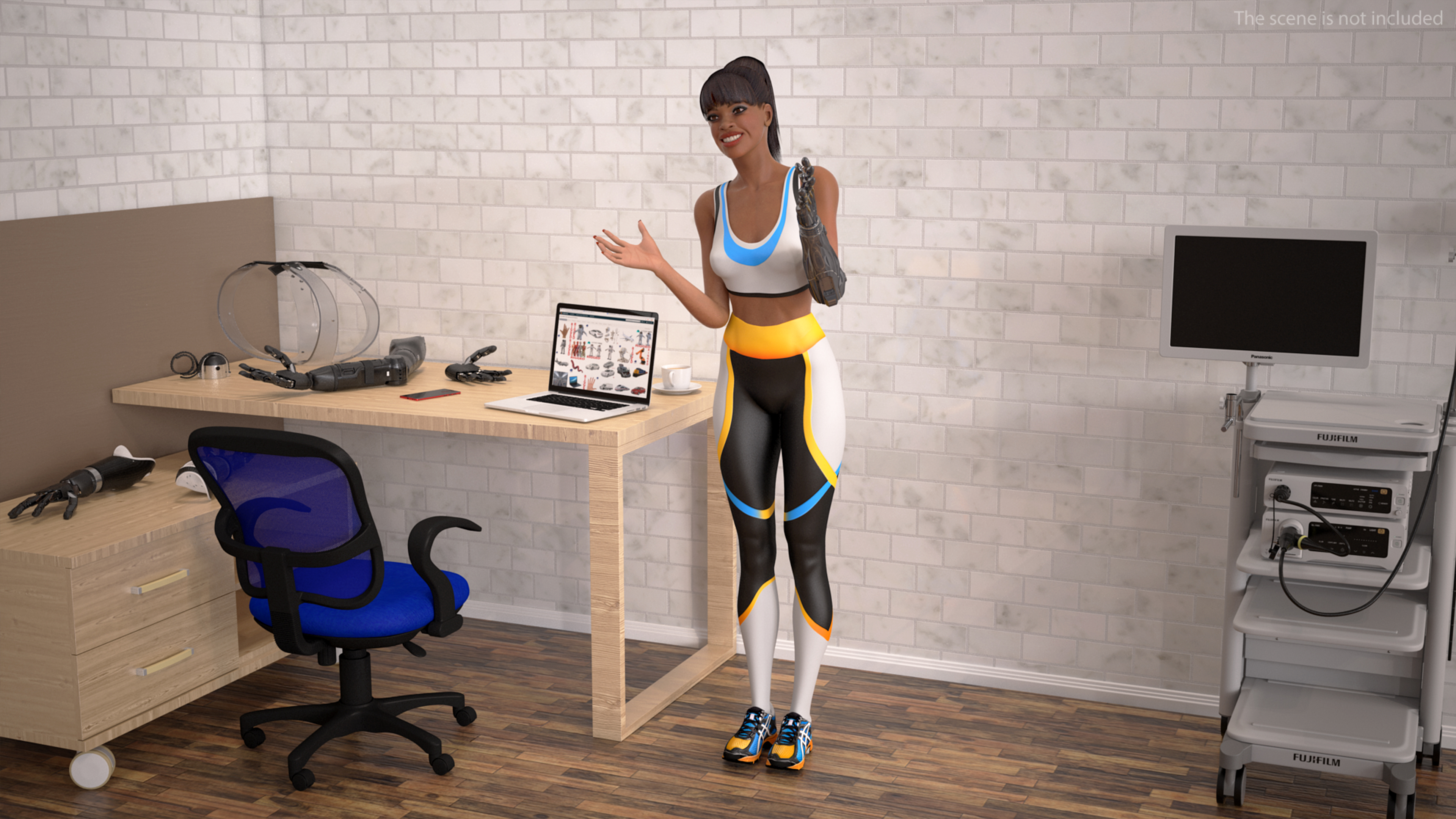 3D model Woman Wearing Modular Prosthetic Limb Talking Pose