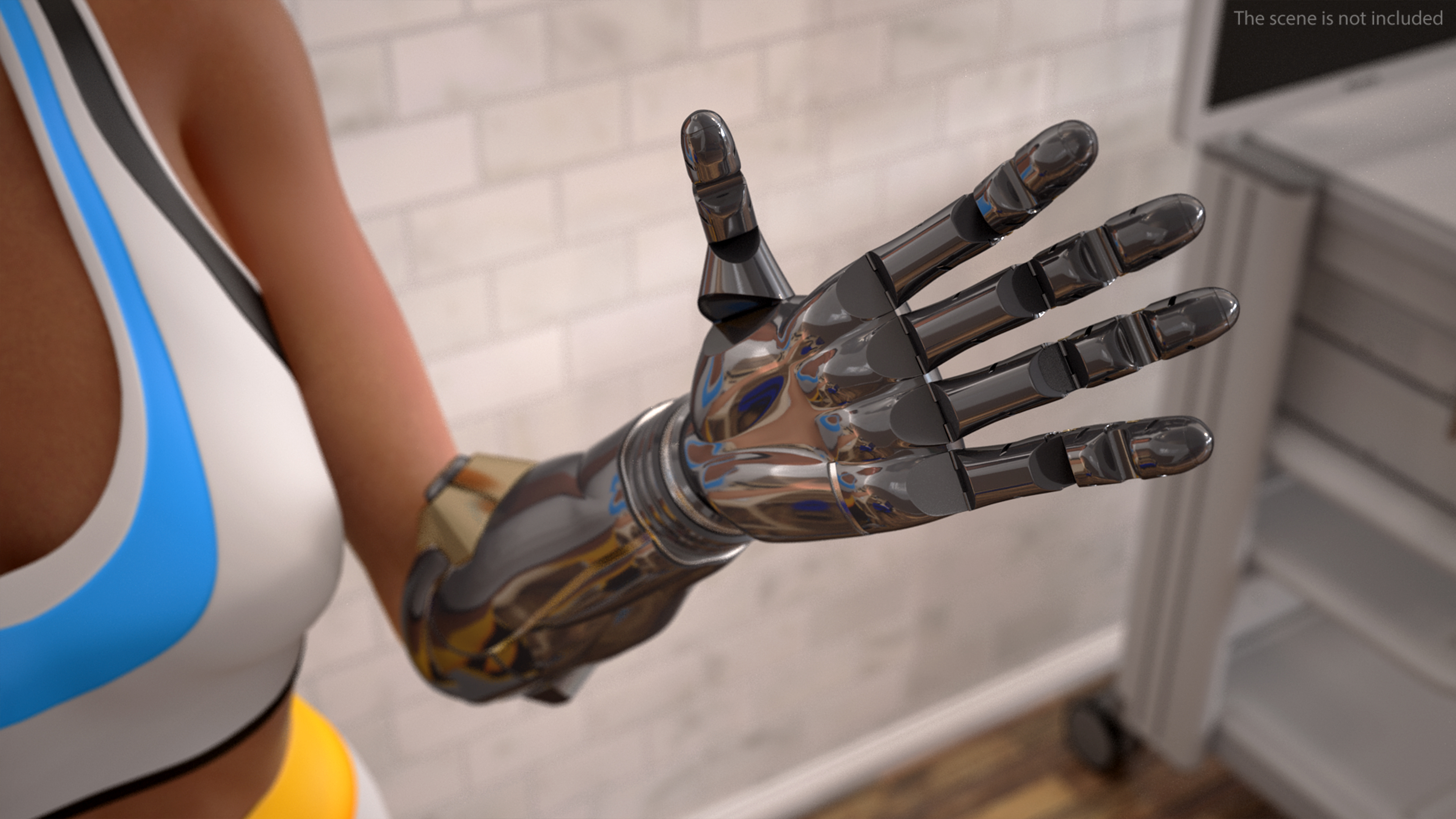 3D model Woman Wearing Modular Prosthetic Limb Talking Pose