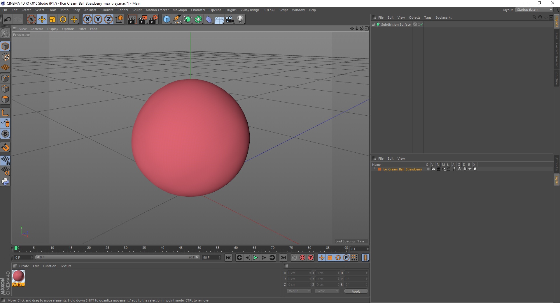 3D model Ice Cream Ball Strawberry