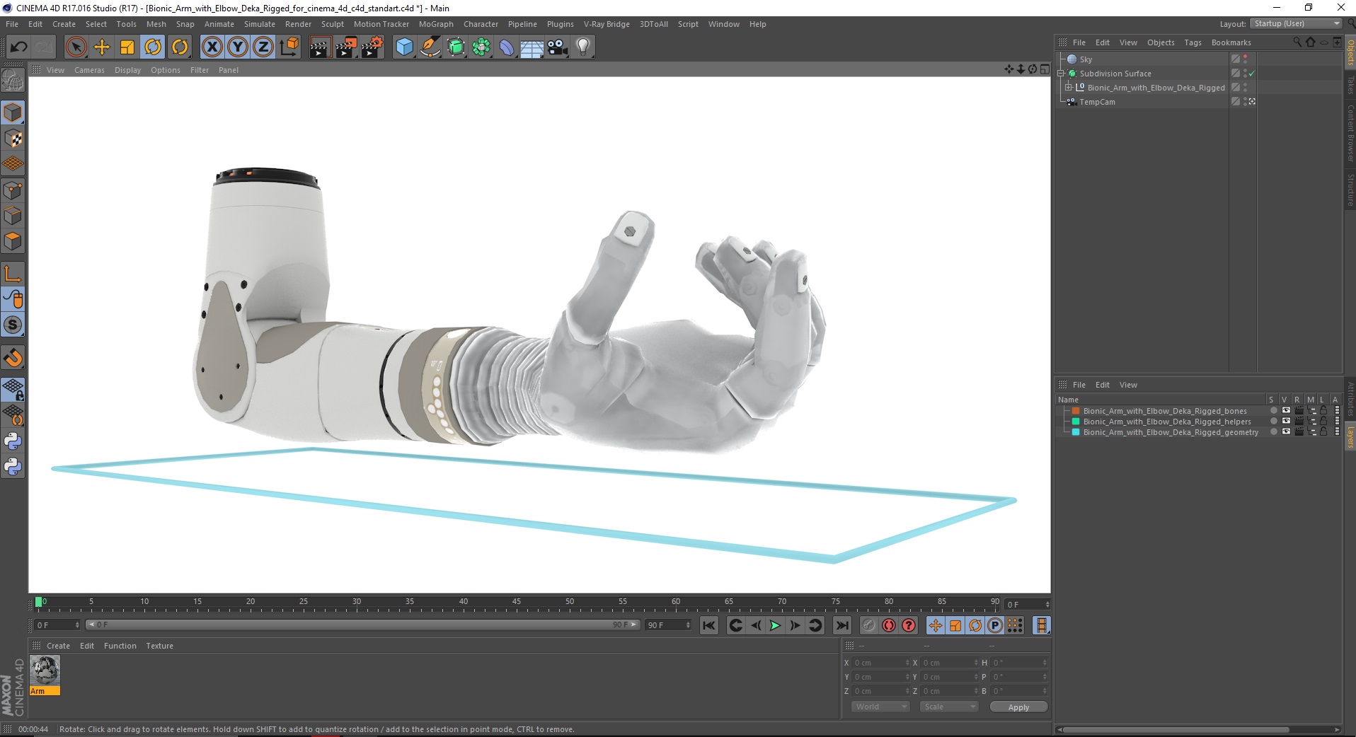 Bionic Arm with Elbow Deka Rigged for Cinema 4D 3D