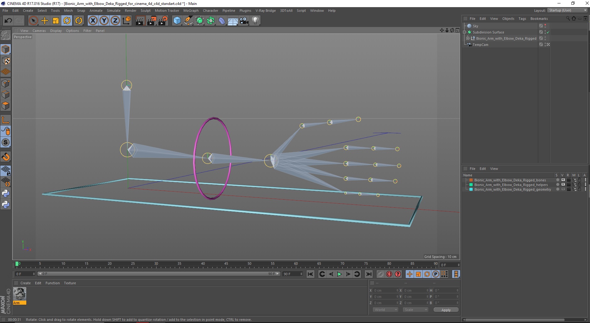Bionic Arm with Elbow Deka Rigged for Cinema 4D 3D