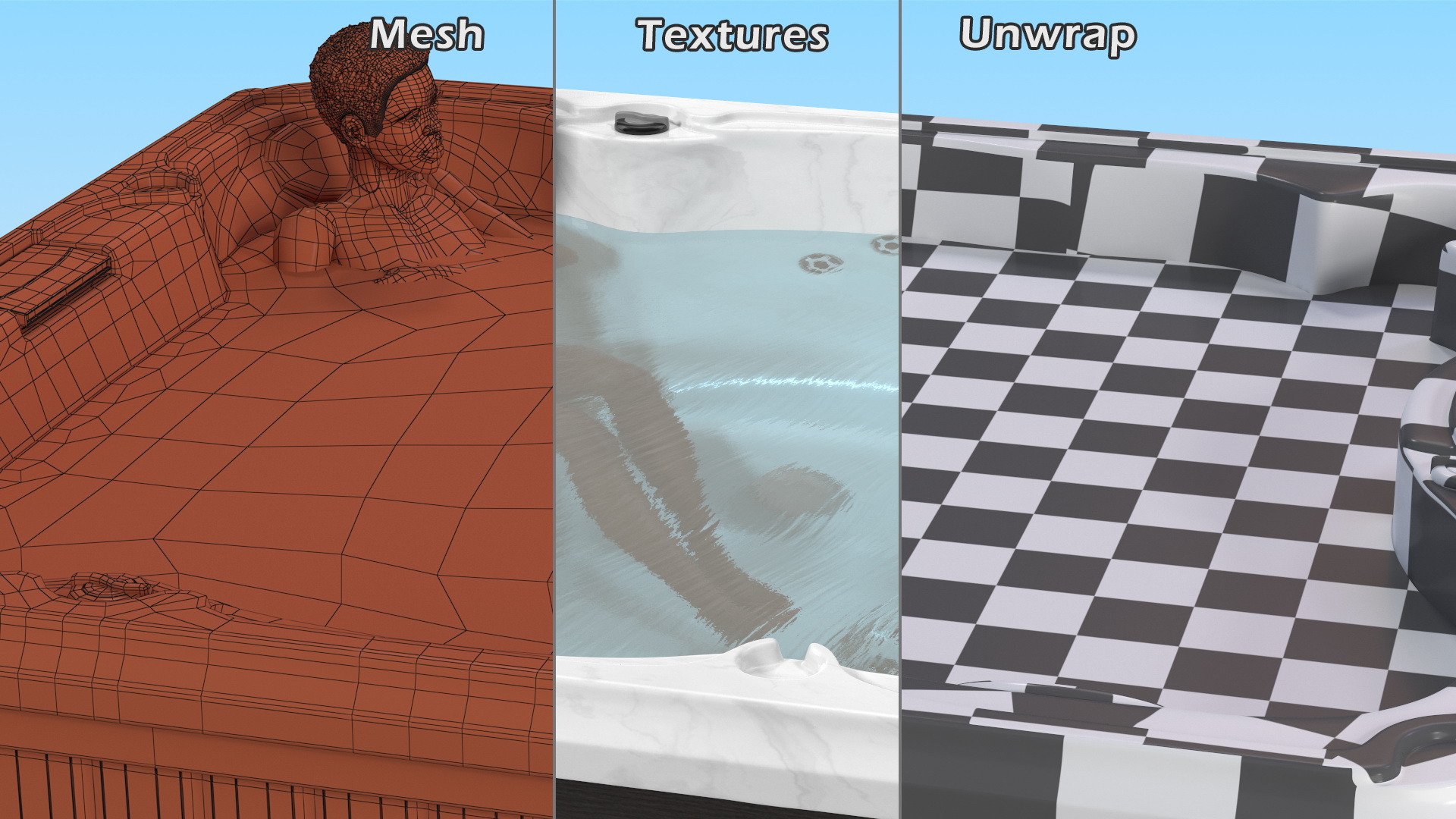 Nude Dark Skin Woman in Large Hot Tub Rigged 3D model