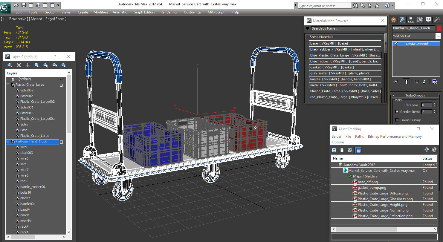 3D Market Service Cart with Crates