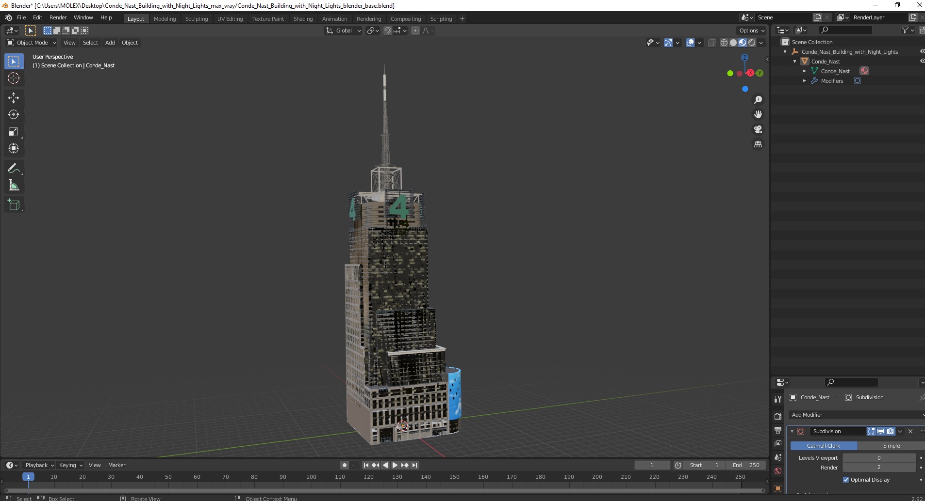 Conde Nast Building with Night Lights 3D