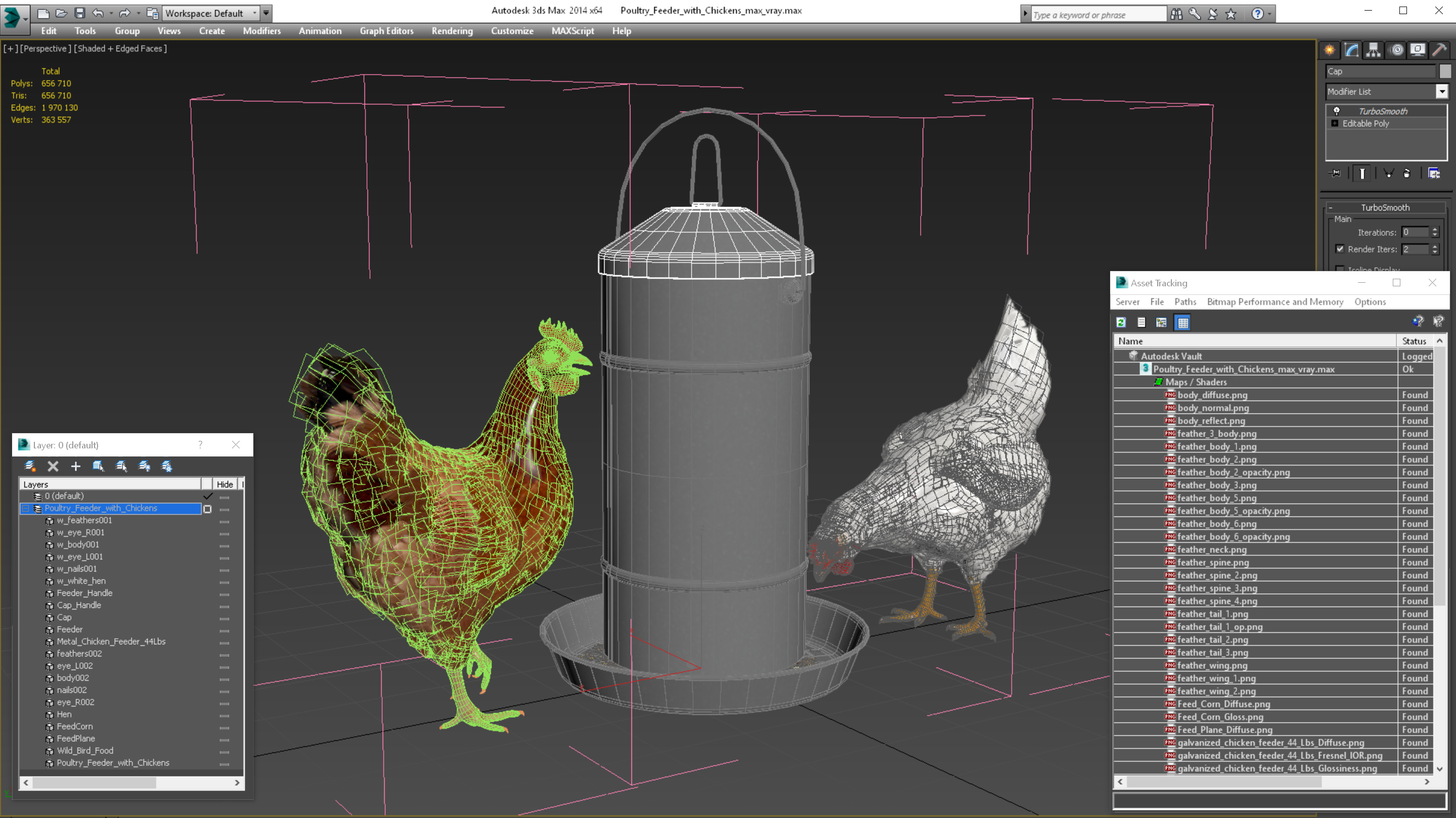 3D Poultry Feeder with Chickens model