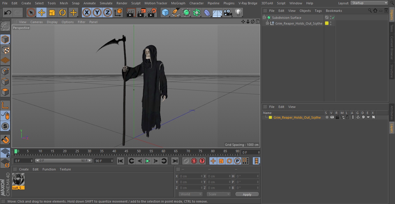 3D Grim Reaper Holds Out Scythe model