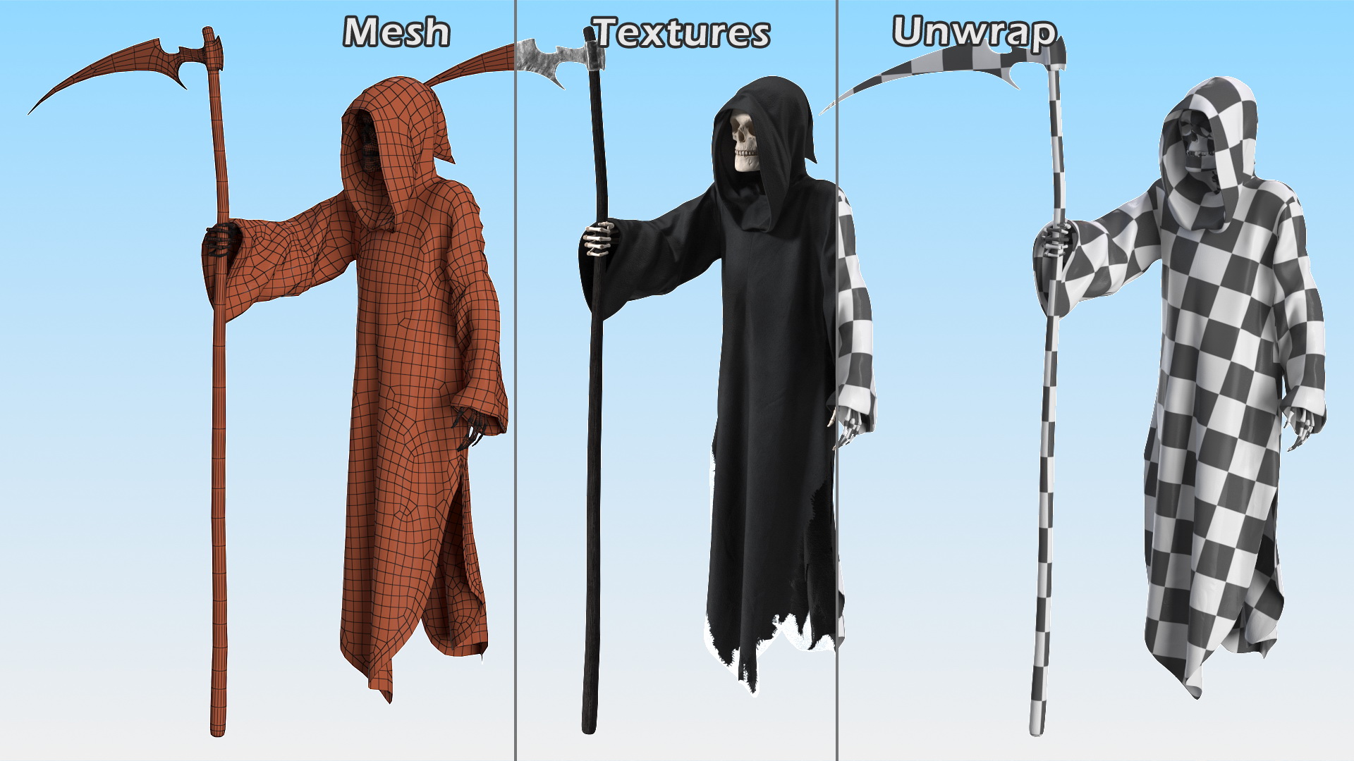3D Grim Reaper Holds Out Scythe model