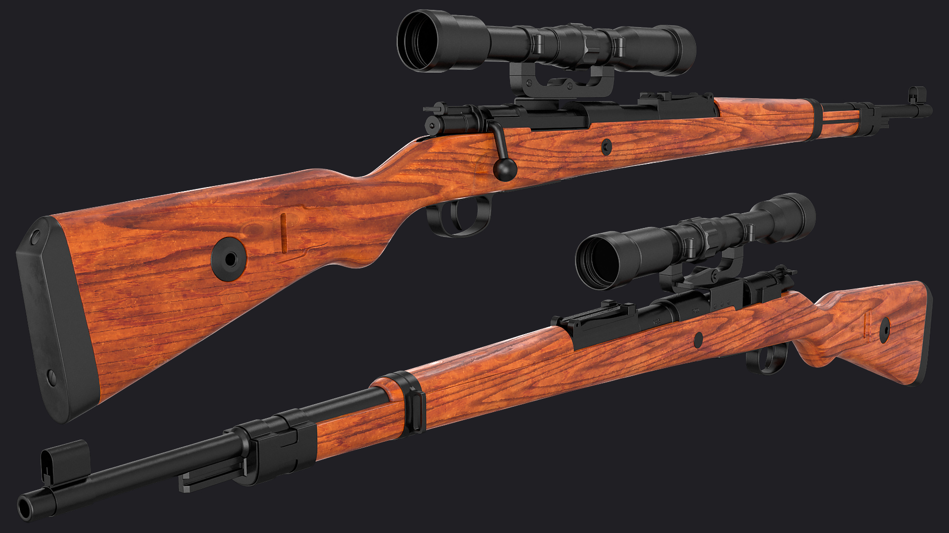 Mauser Kar98k Bolt Action Rifle with Scope 3D