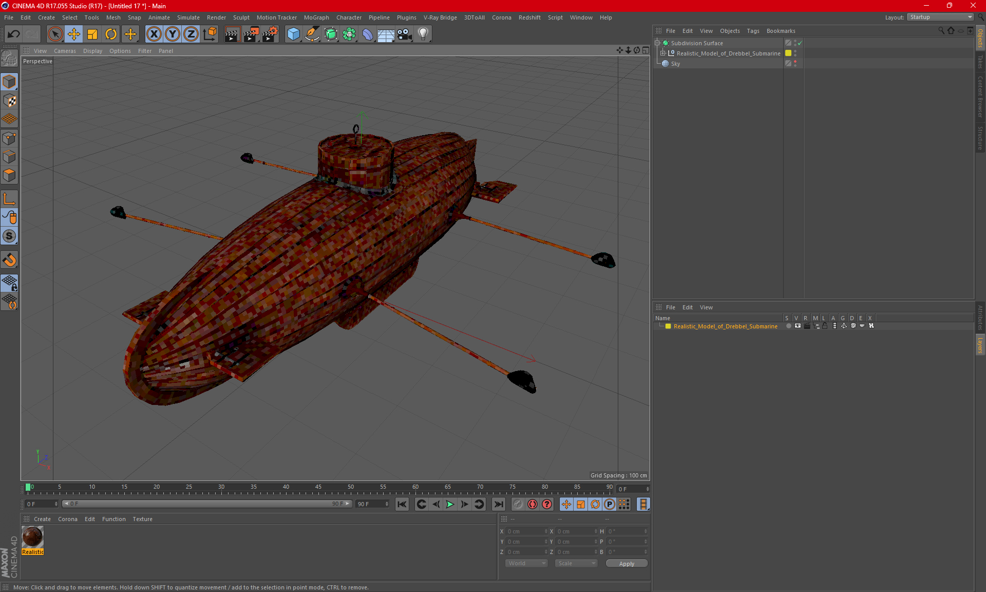 3D Realistic Model of Drebbel Submarine