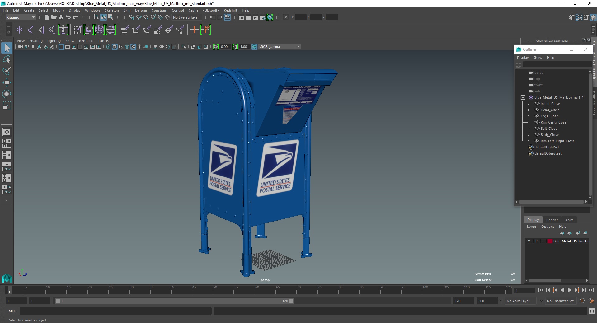 3D Blue Metal US Mailbox