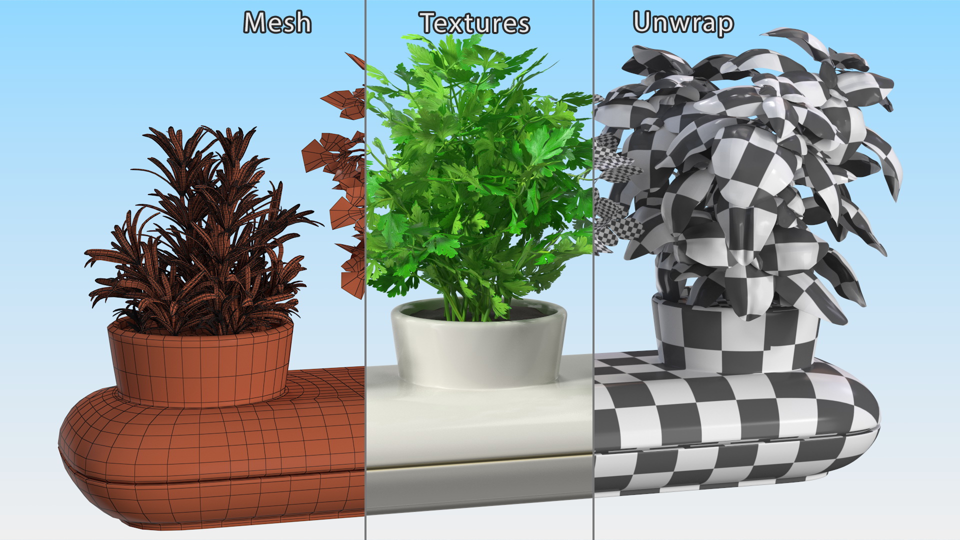 Trio Pot with Herbs Sagaform White 3D model