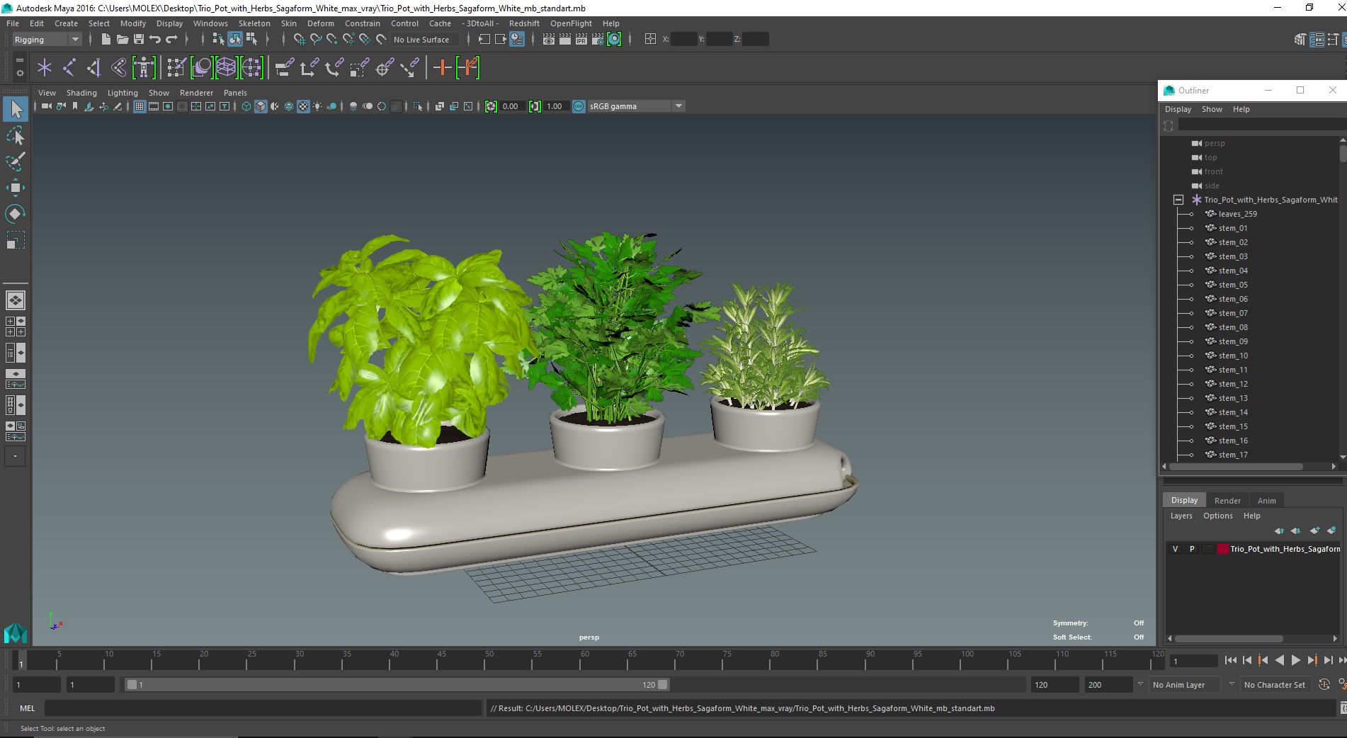 Trio Pot with Herbs Sagaform White 3D model