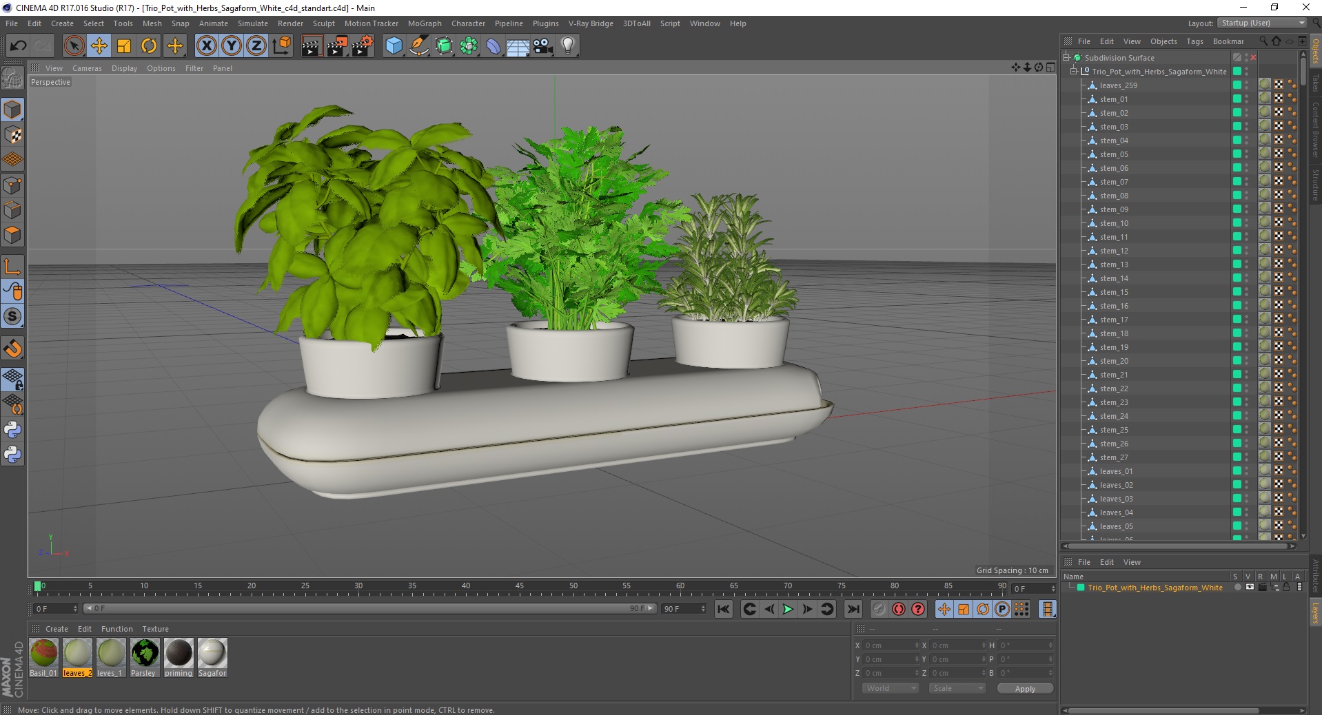 Trio Pot with Herbs Sagaform White 3D model