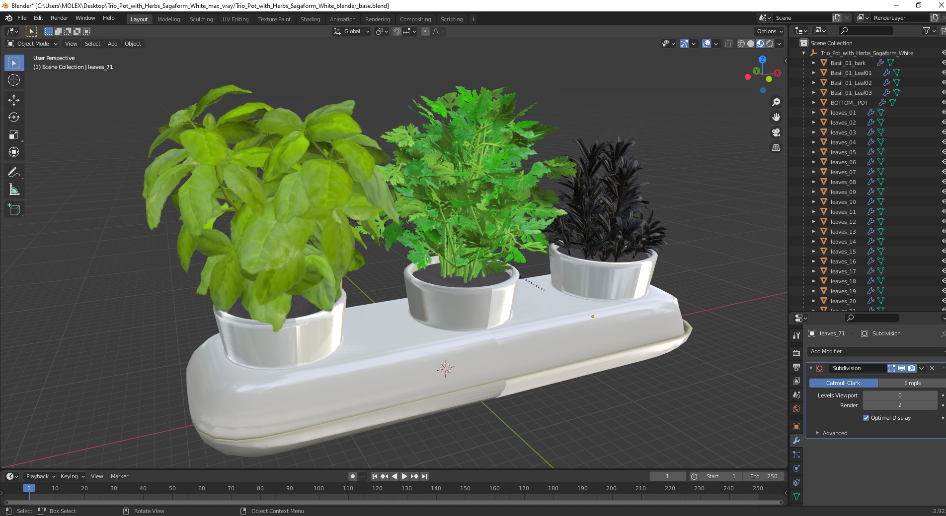 Trio Pot with Herbs Sagaform White 3D model