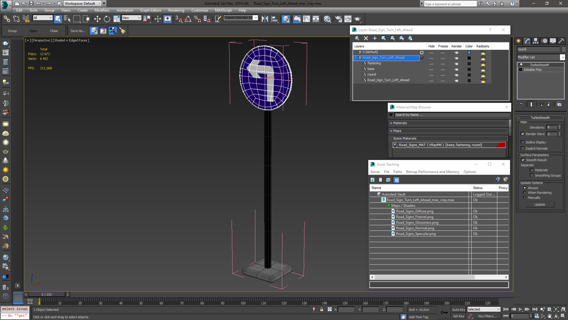 3D model Road Sign Turn Left Ahead