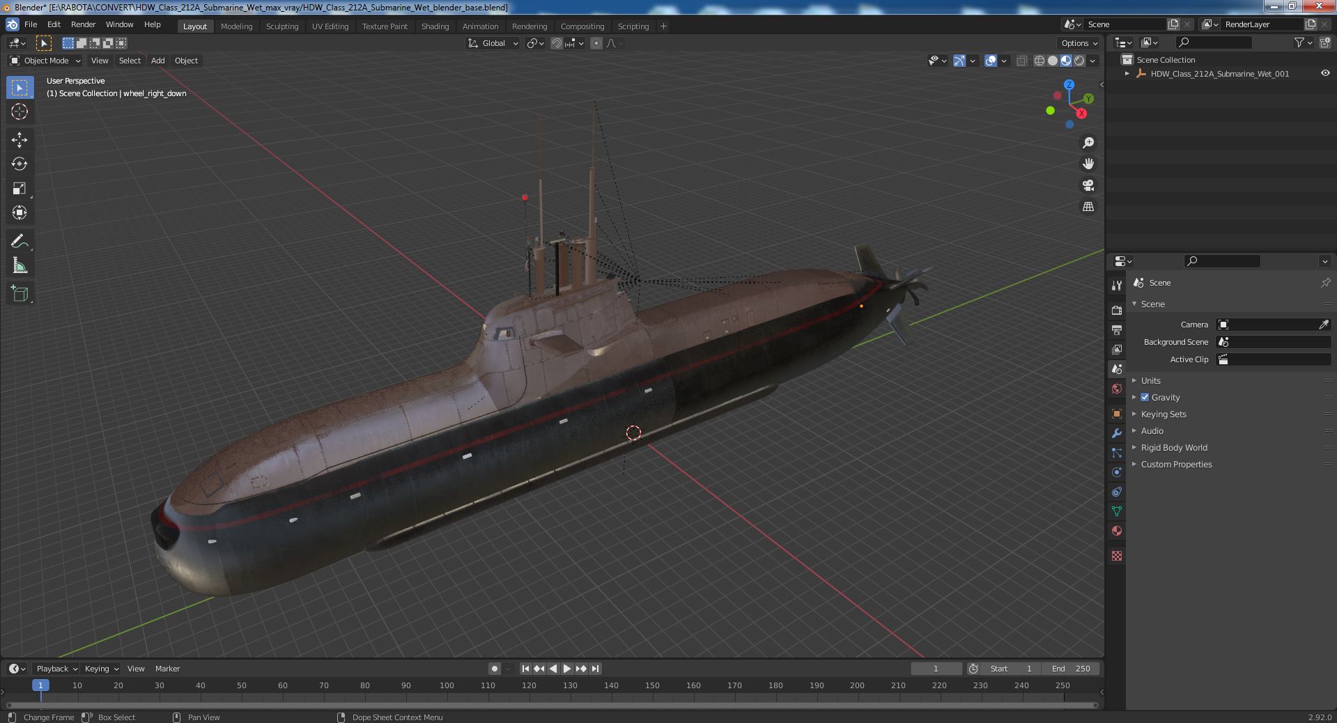 3D HDW Class 212A Submarine Wet model