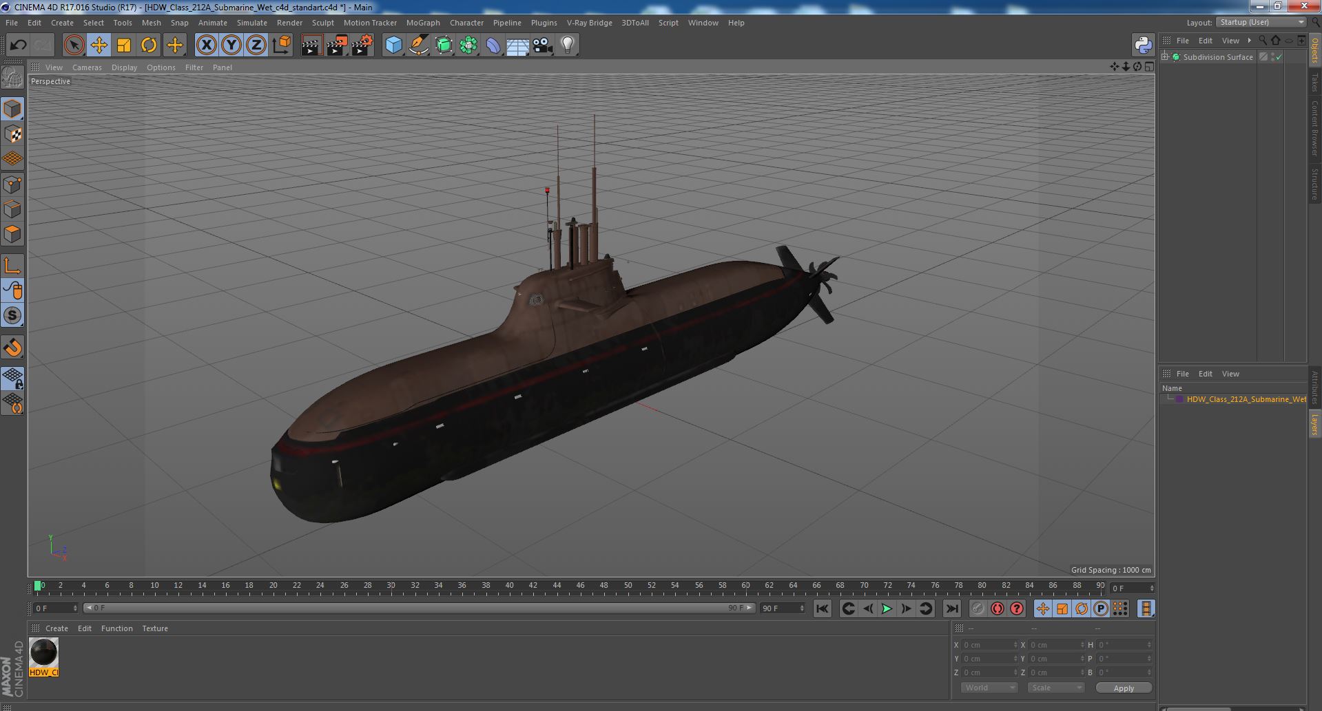 3D HDW Class 212A Submarine Wet model