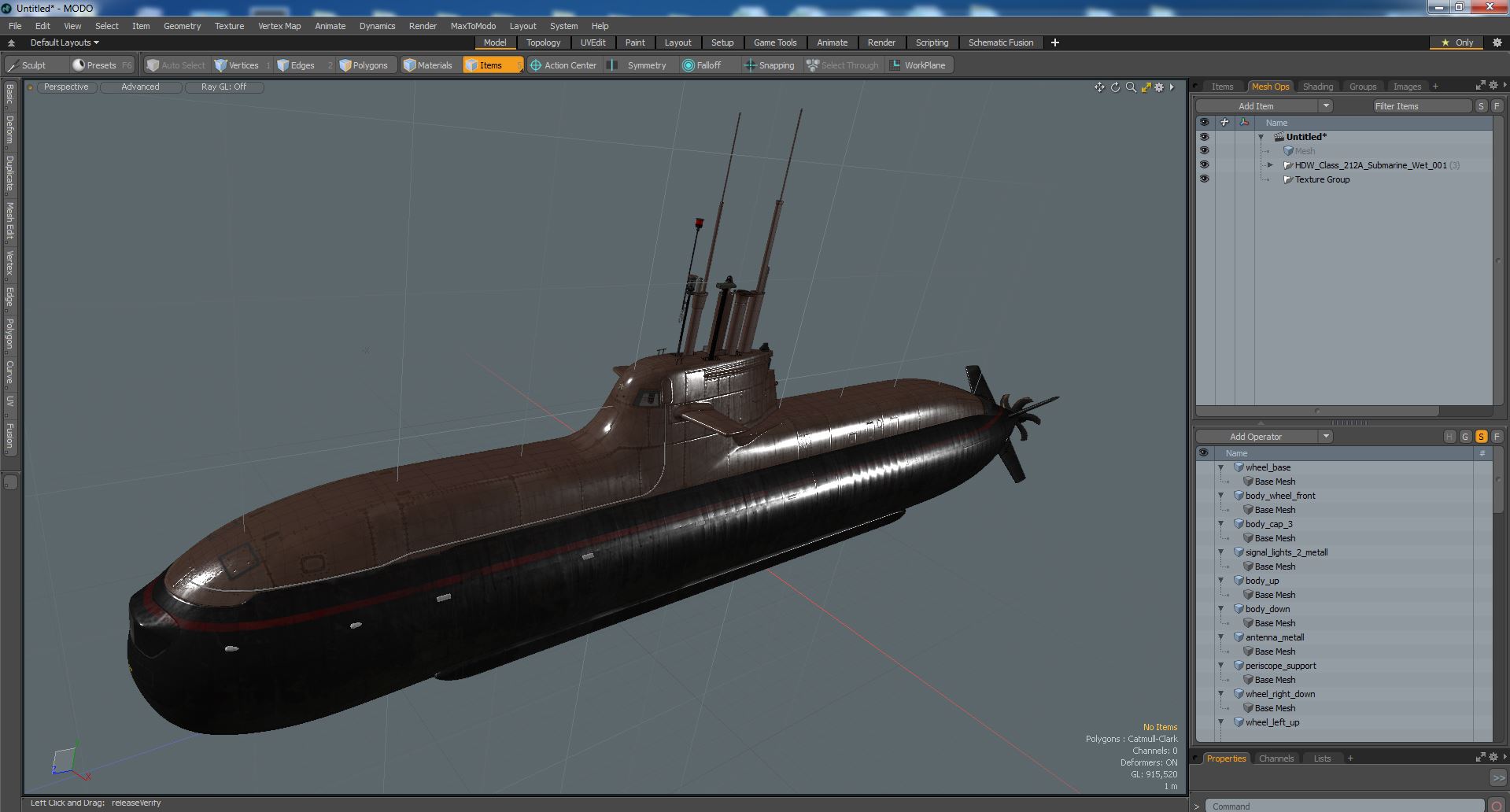 3D HDW Class 212A Submarine Wet model