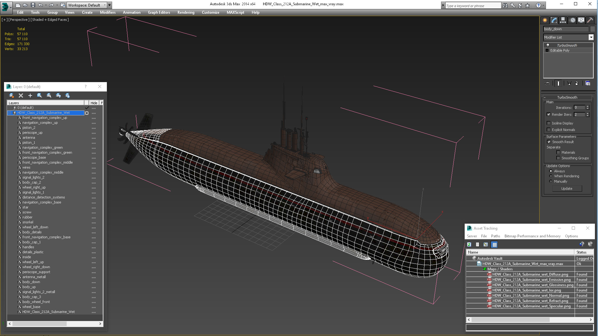 3D HDW Class 212A Submarine Wet model