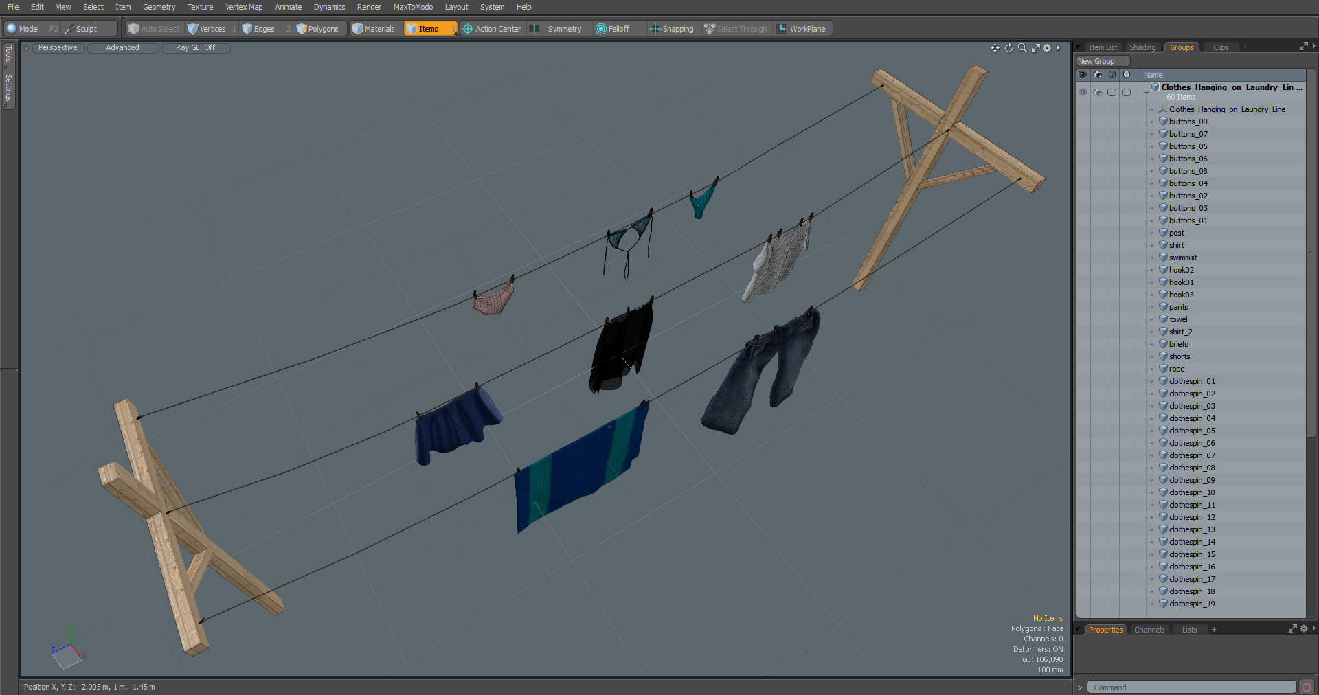 3D Clothes Hanging on Laundry Line