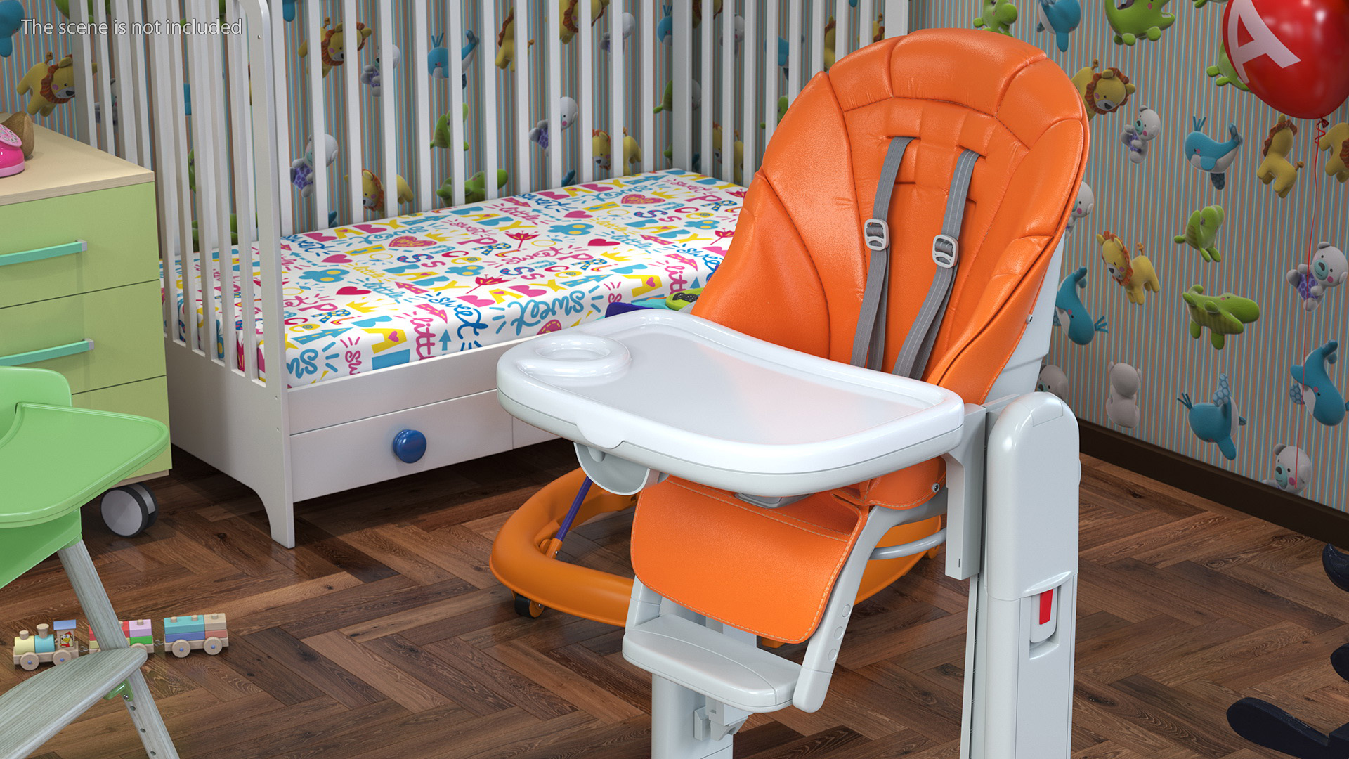 Folding High Chair Vertical Orange 3D model