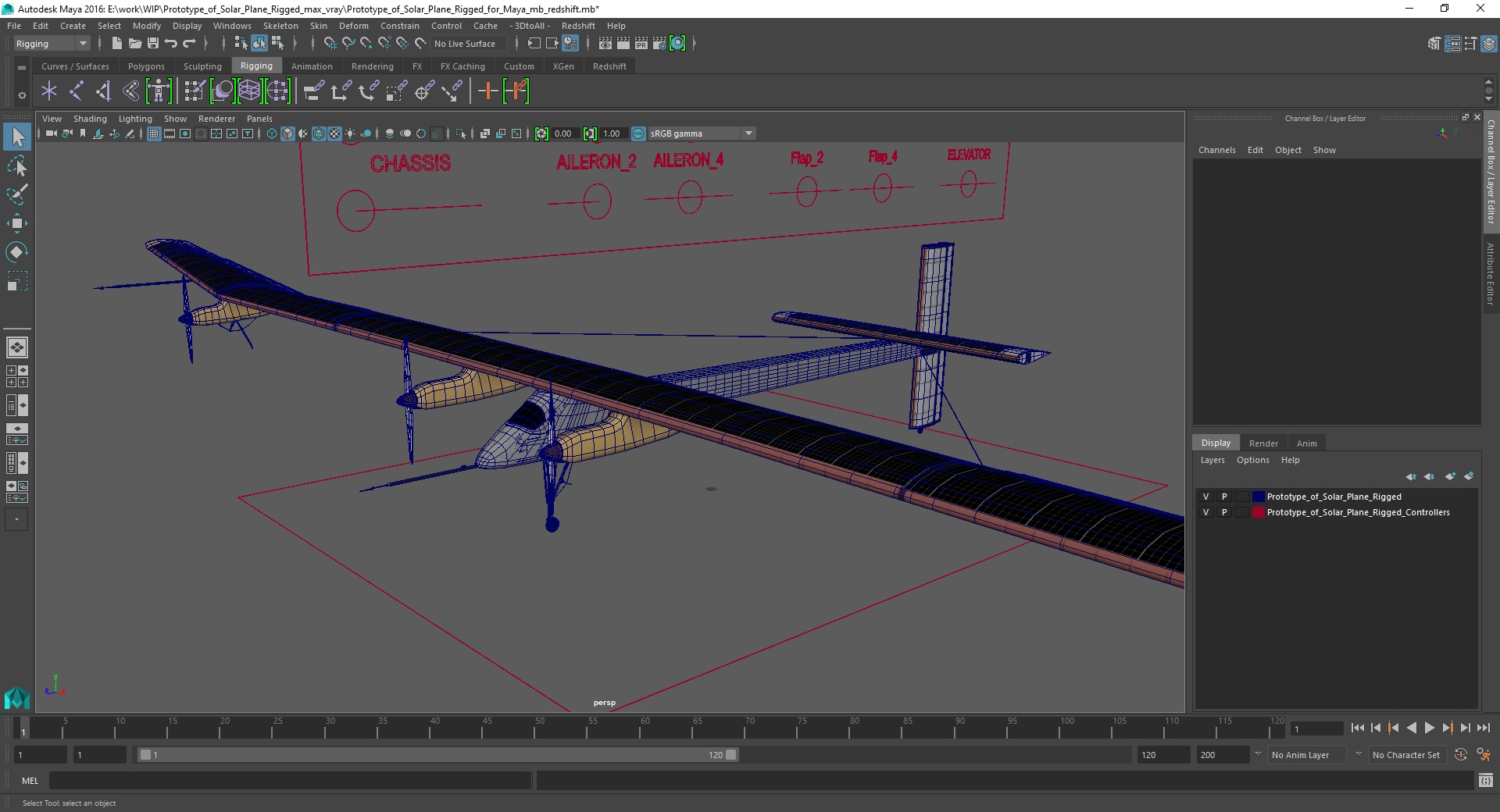 3D model Prototype of Solar Plane Rigged for Maya
