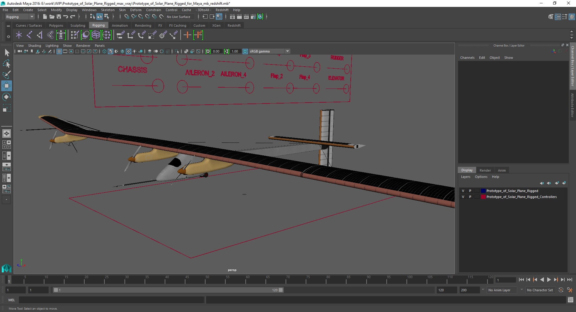 3D model Prototype of Solar Plane Rigged for Maya