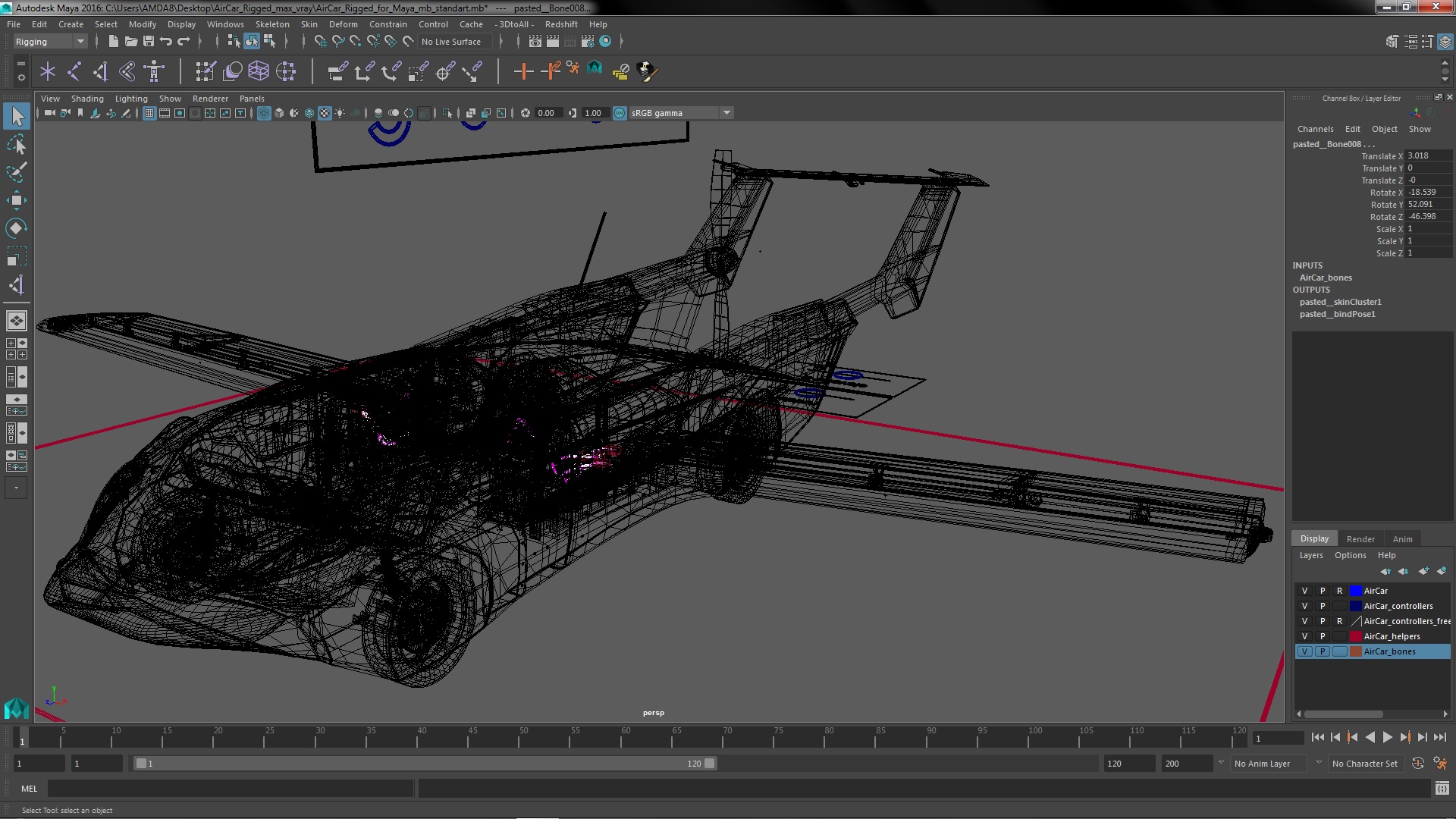 AirCar Rigged for Maya 3D
