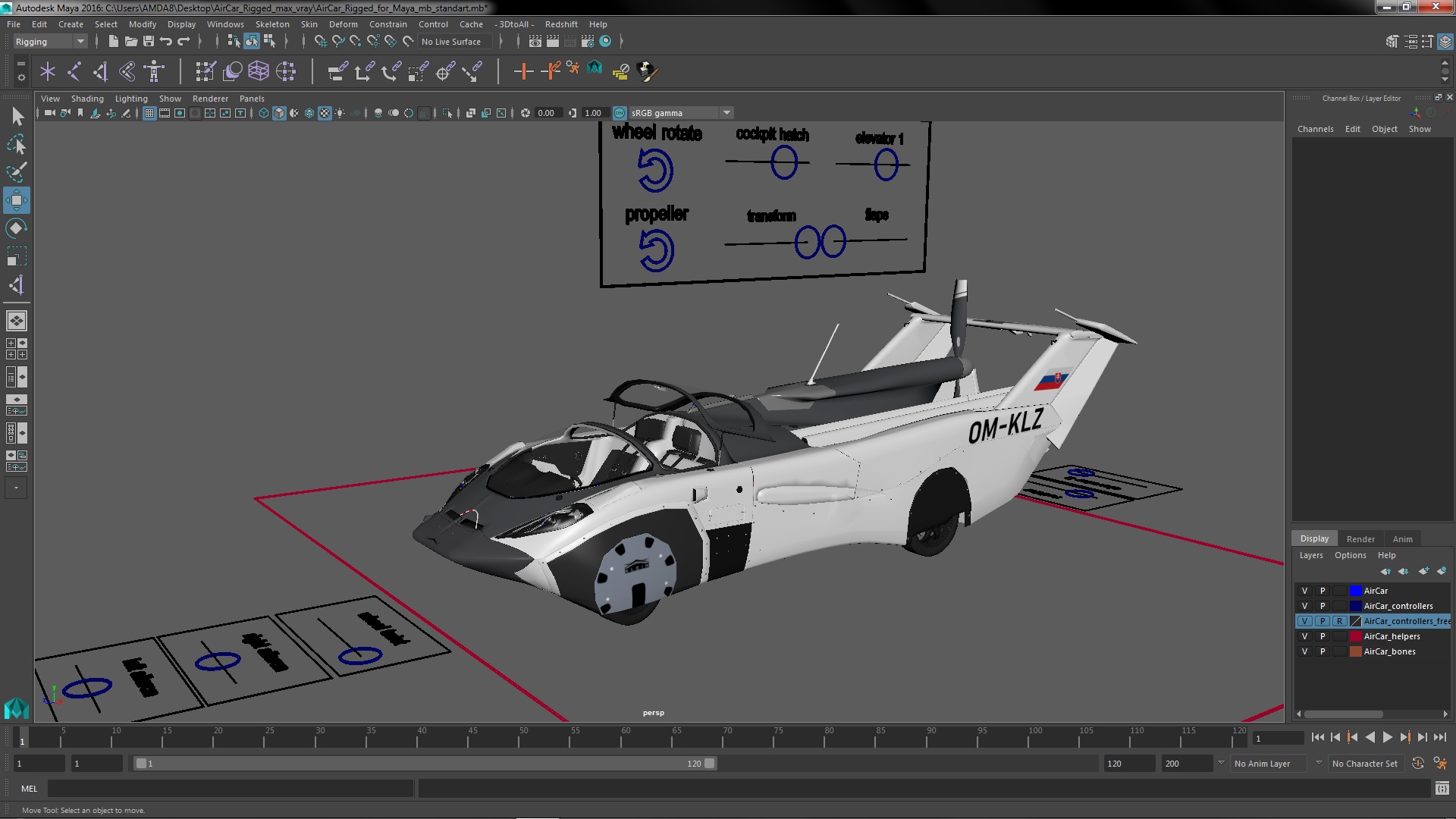AirCar Rigged for Maya 3D