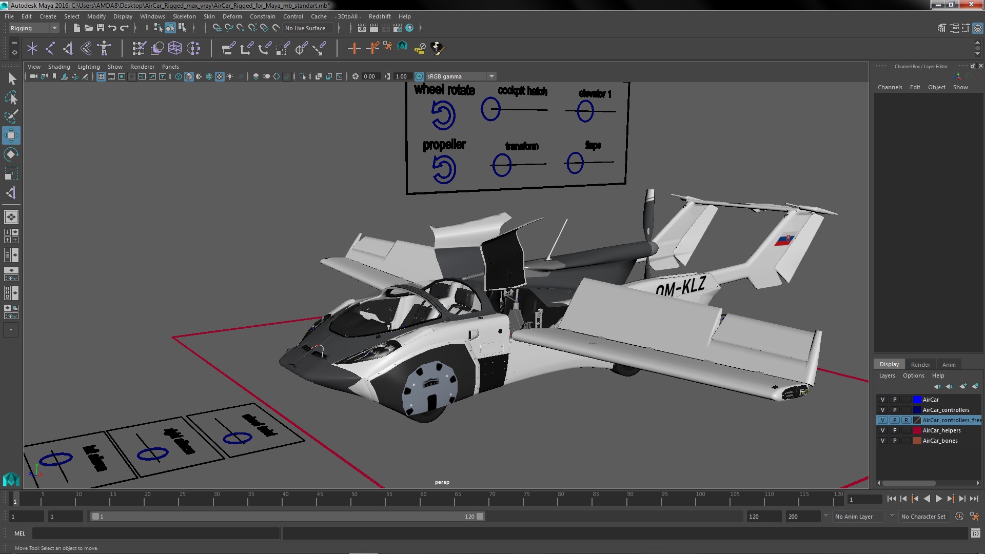 AirCar Rigged for Maya 3D