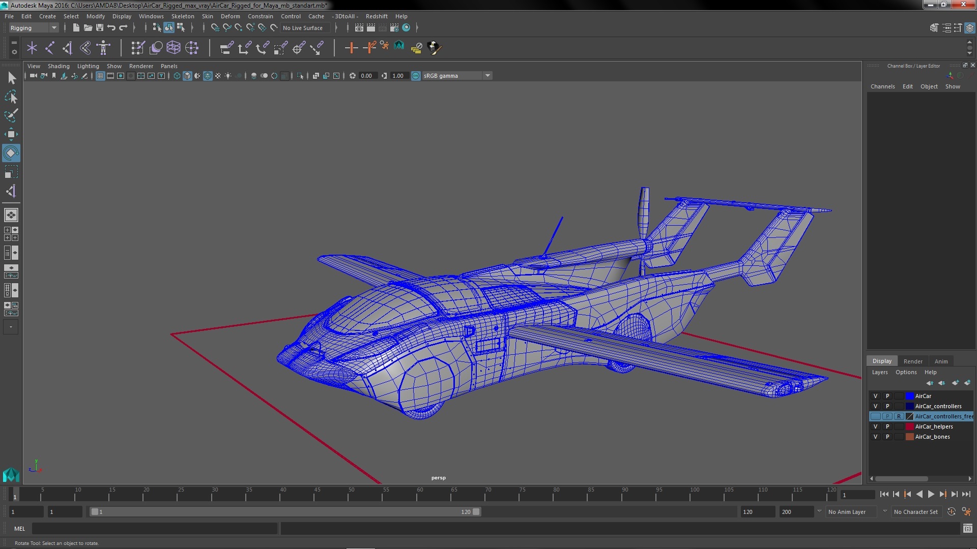 AirCar Rigged for Maya 3D