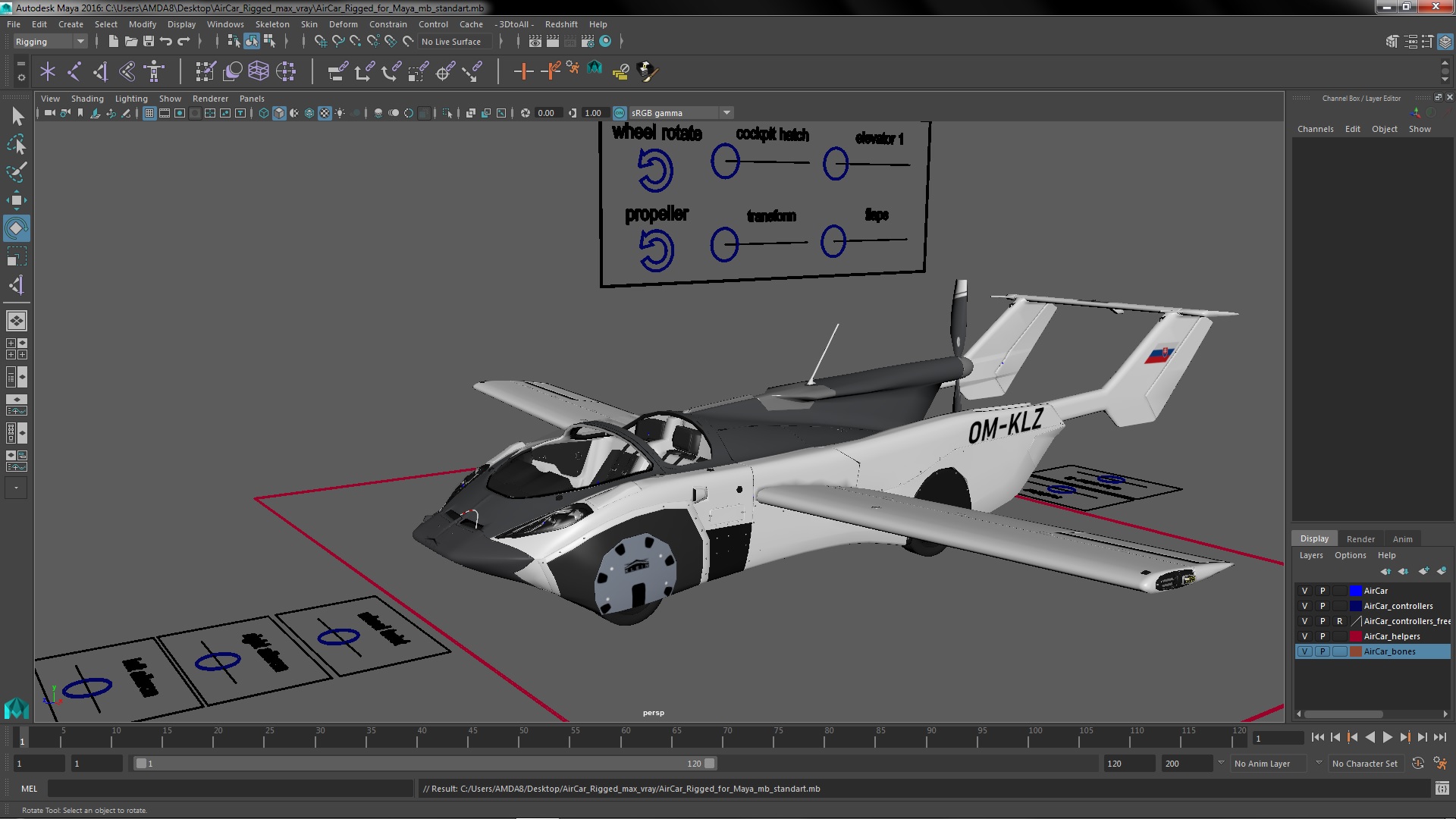 AirCar Rigged for Maya 3D