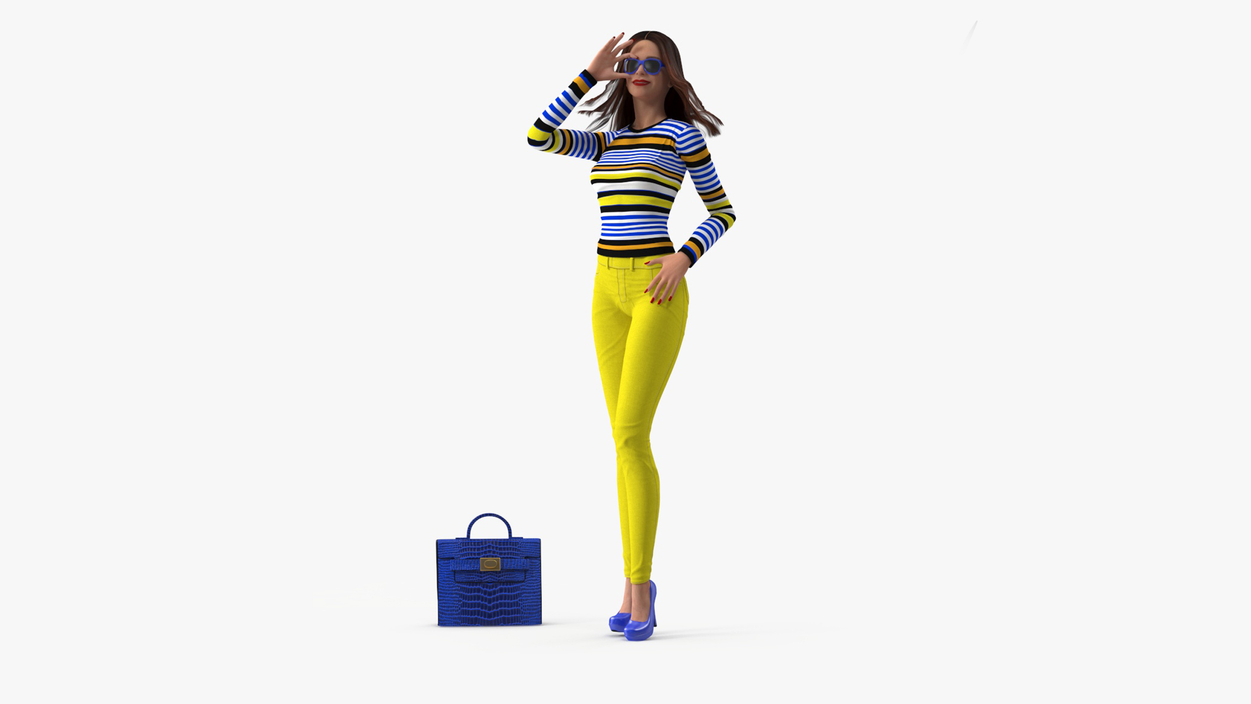 3D Fashionable European Female with Handbag Rigged for Cinema 4D