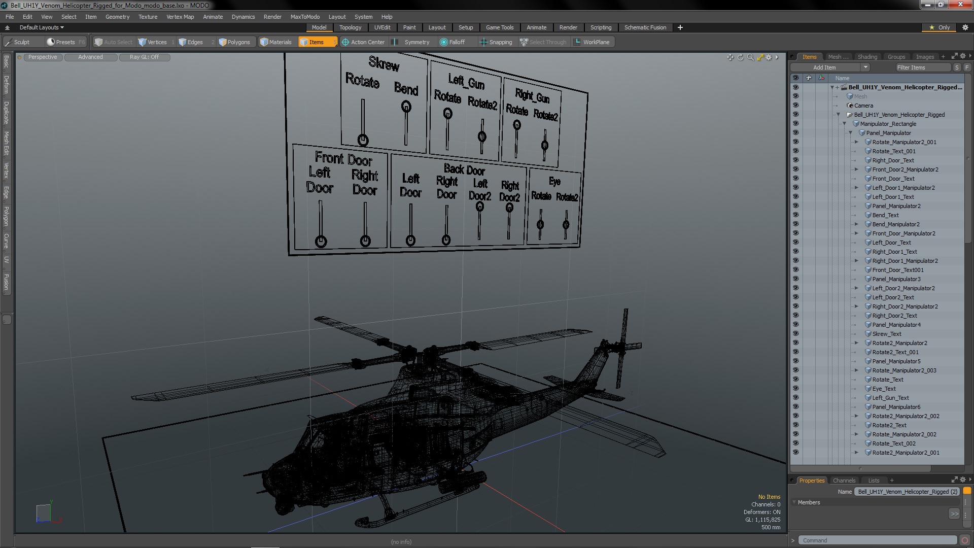 Bell UH1Y Venom Helicopter Rigged for Modo 3D
