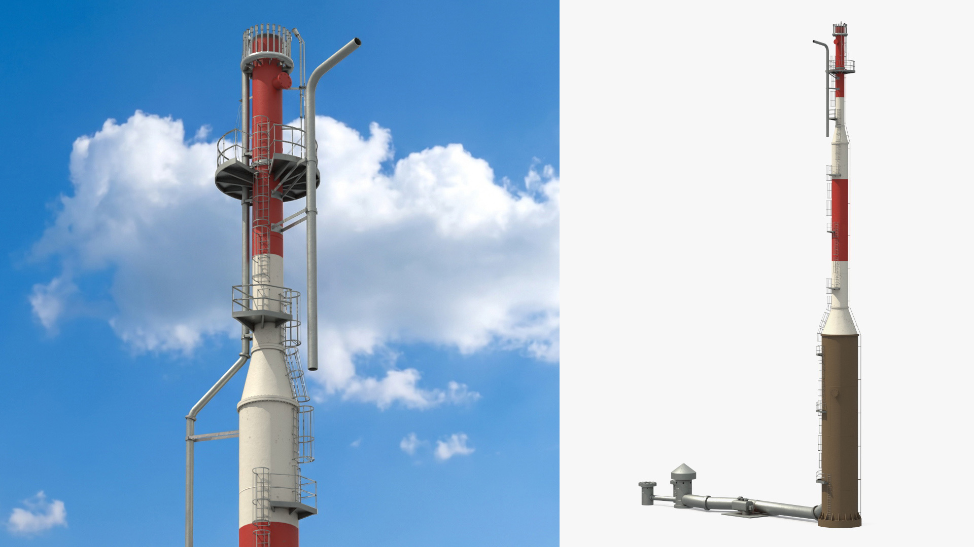 Elevated Flare Stack Tower 3D model preview