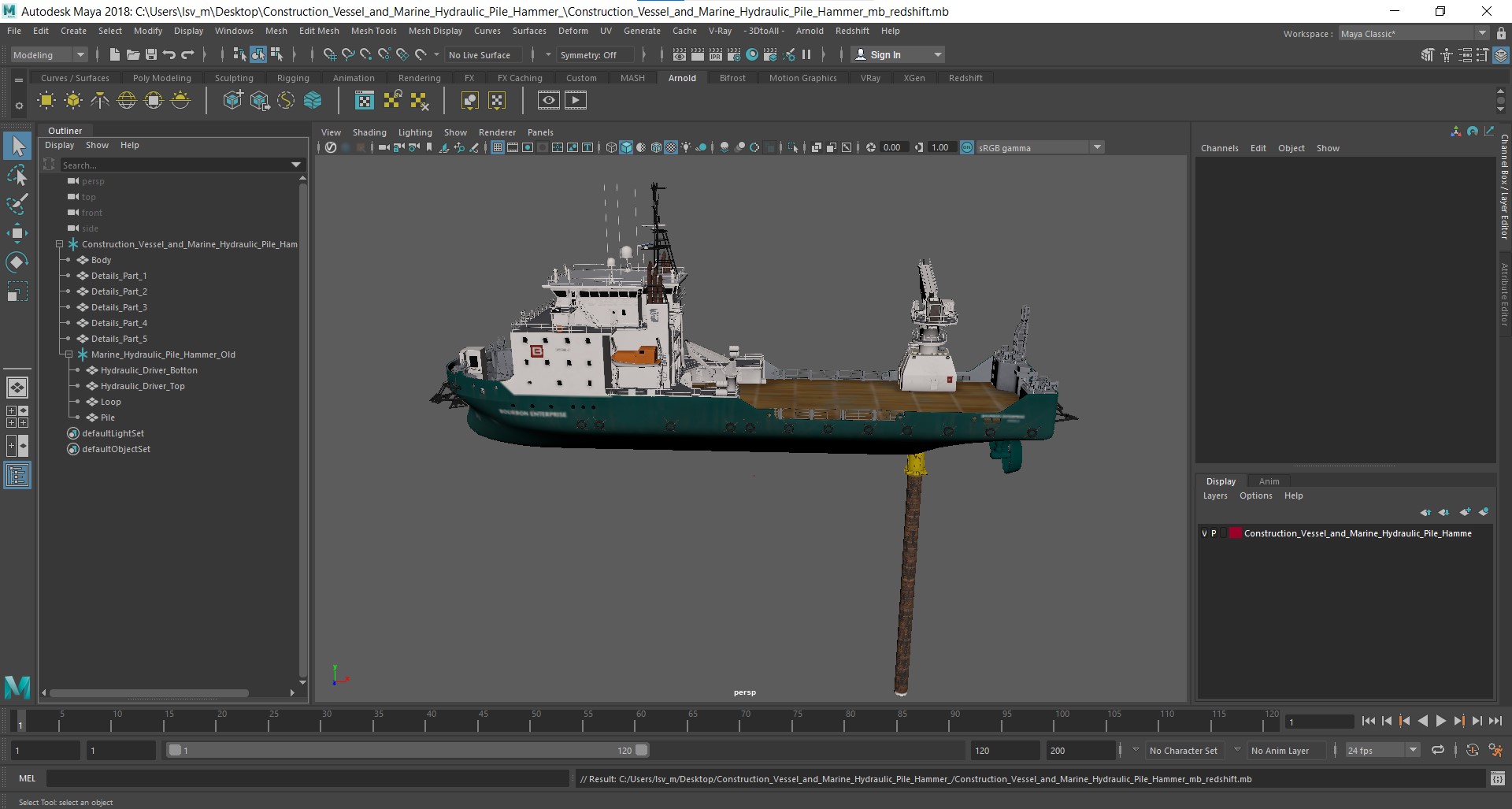 Construction Vessel and Marine Hydraulic Pile Hammer 3D